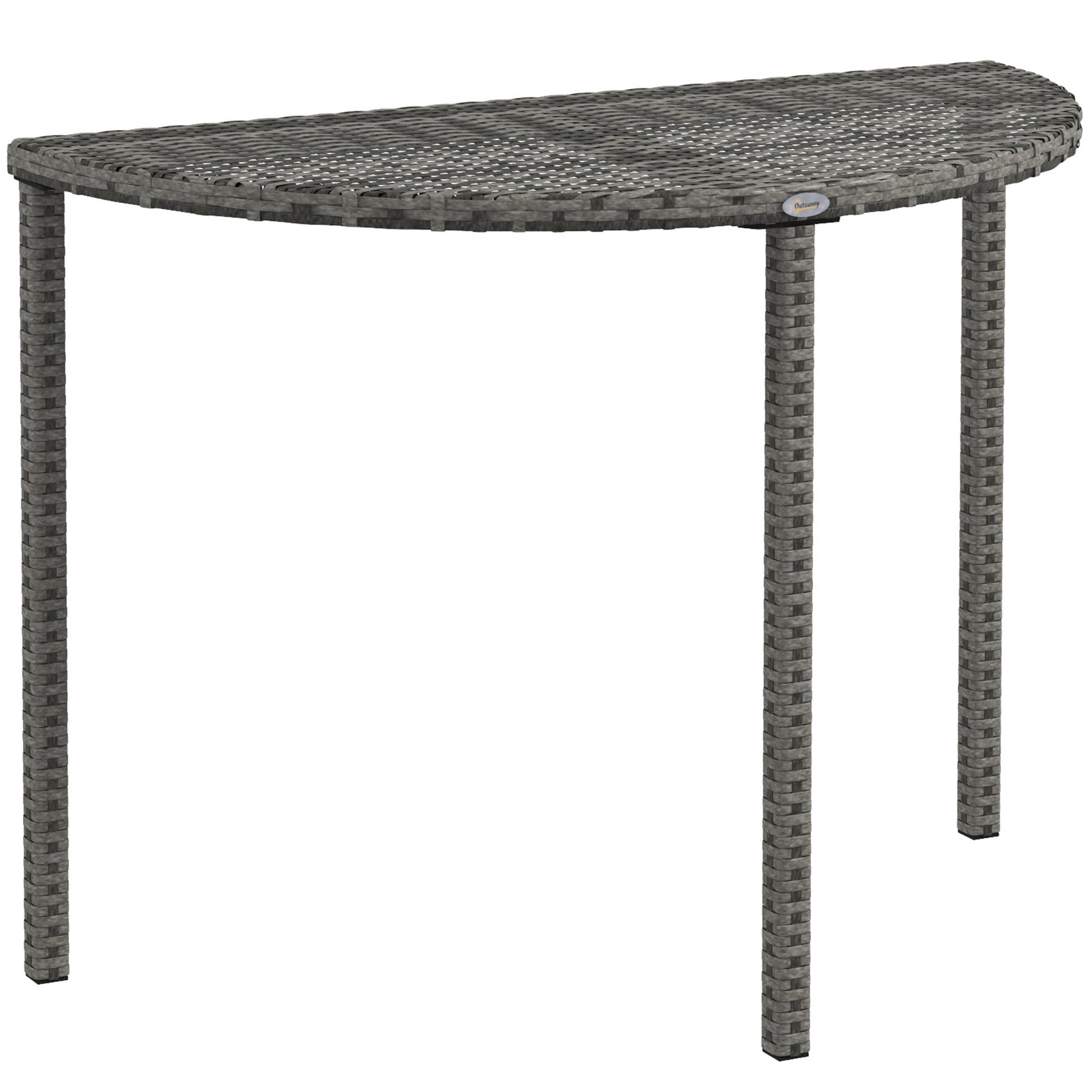 Balcony Table Garden Side Table Table Outdoor Furniture semicircular Rattan Metal Grey 100 x 50 x 74 cm