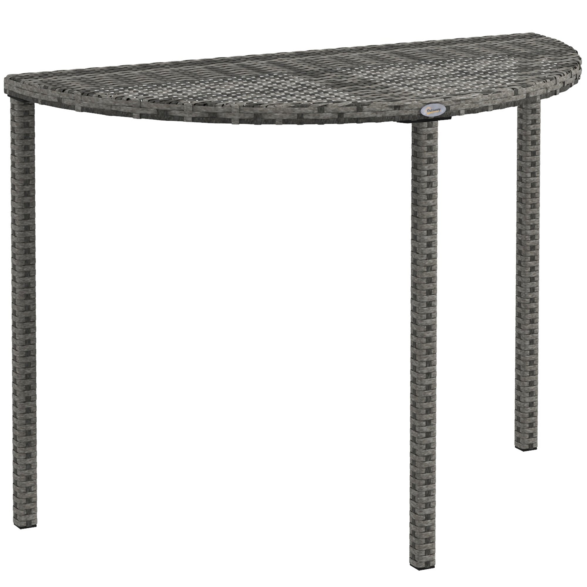 Balcony Table Garden Side Table Table Outdoor Furniture semicircular Rattan Metal Grey 100 x 50 x 74 cm