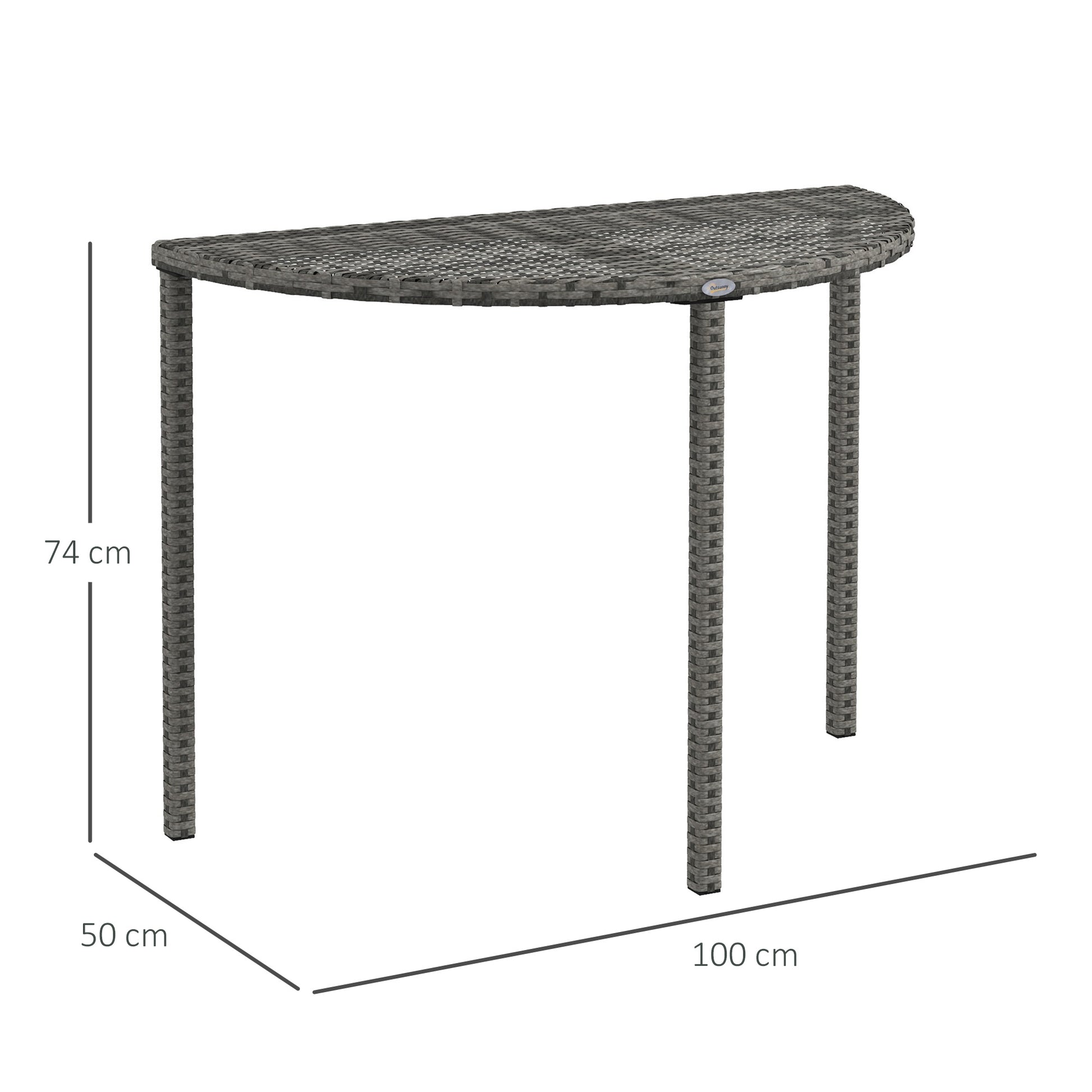Balcony Table Garden Side Table Table Outdoor Furniture semicircular Rattan Metal Grey 100 x 50 x 74 cm