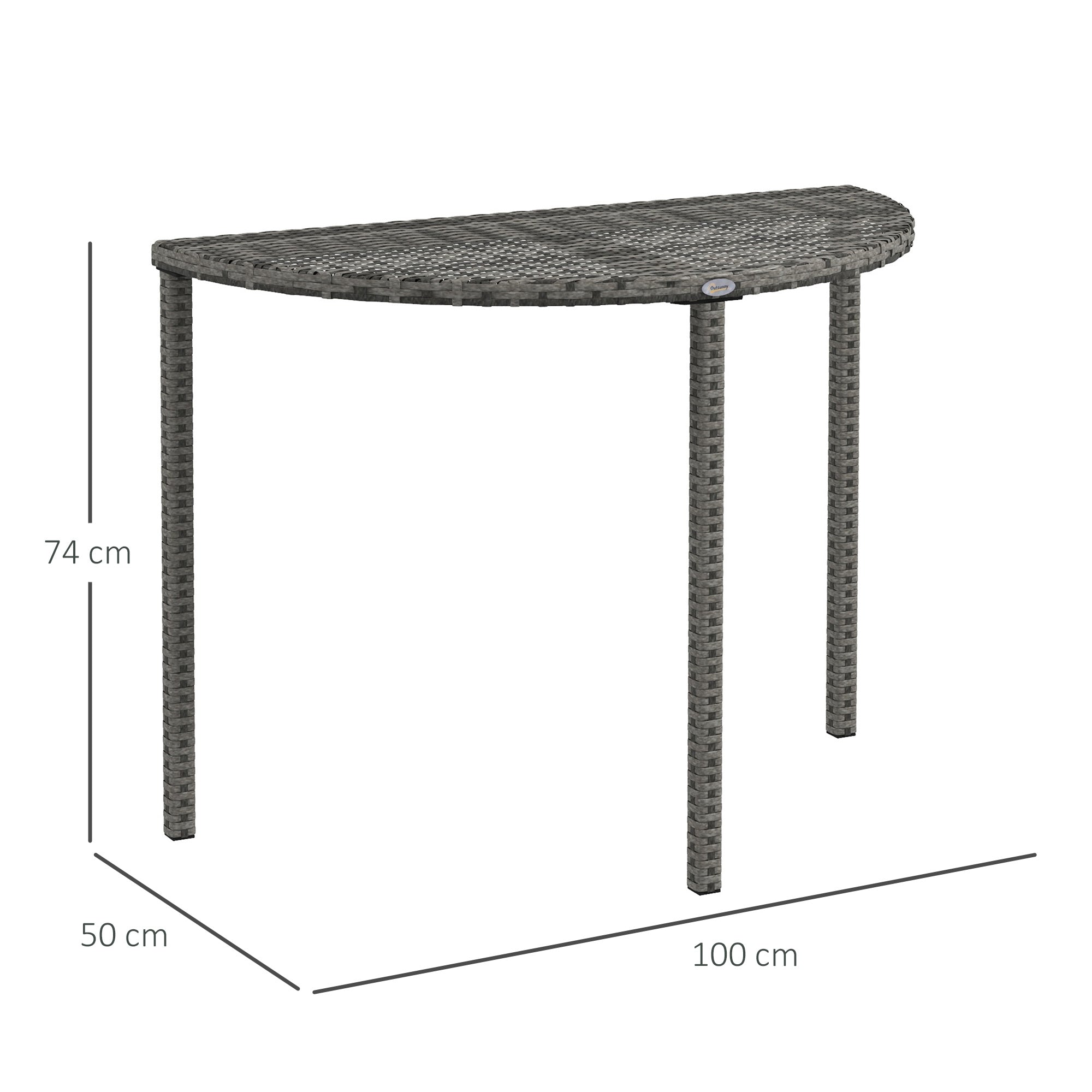 Balcony Table Garden Side Table Table Outdoor Furniture semicircular Rattan Metal Grey 100 x 50 x 74 cm