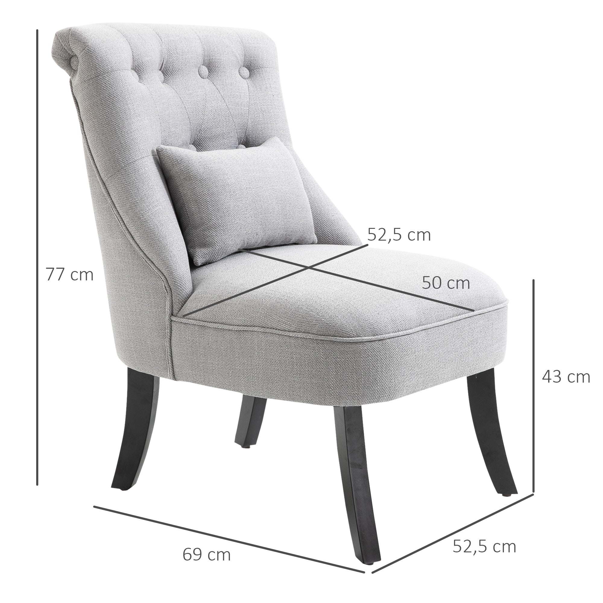 Armchair Living Room Relax Armchair Lounge Armchair with Back Pillow, Wooden Legs, Reading Armchair with Linen Look, Upholstered Armchair for Bedroom, Gray