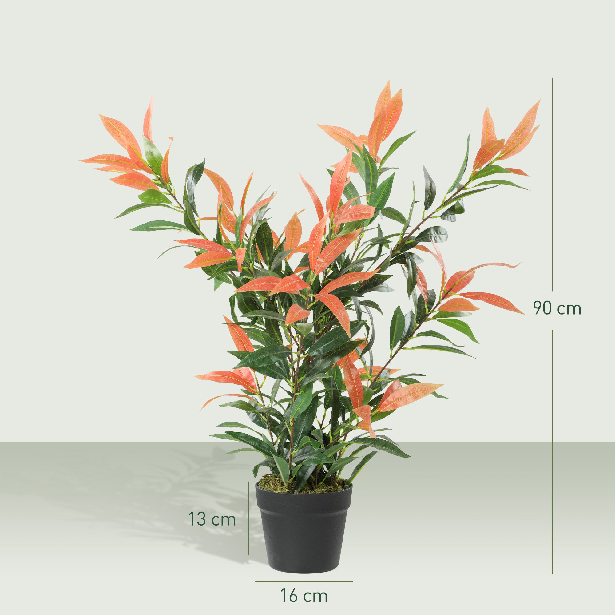 Artificial Photinia 35.4 in (90 cm), 300 Leaves, Realistic-Looking Plastic Plant with Adjustable Branches — Living Room, Bedroom, Office, Garden Décor