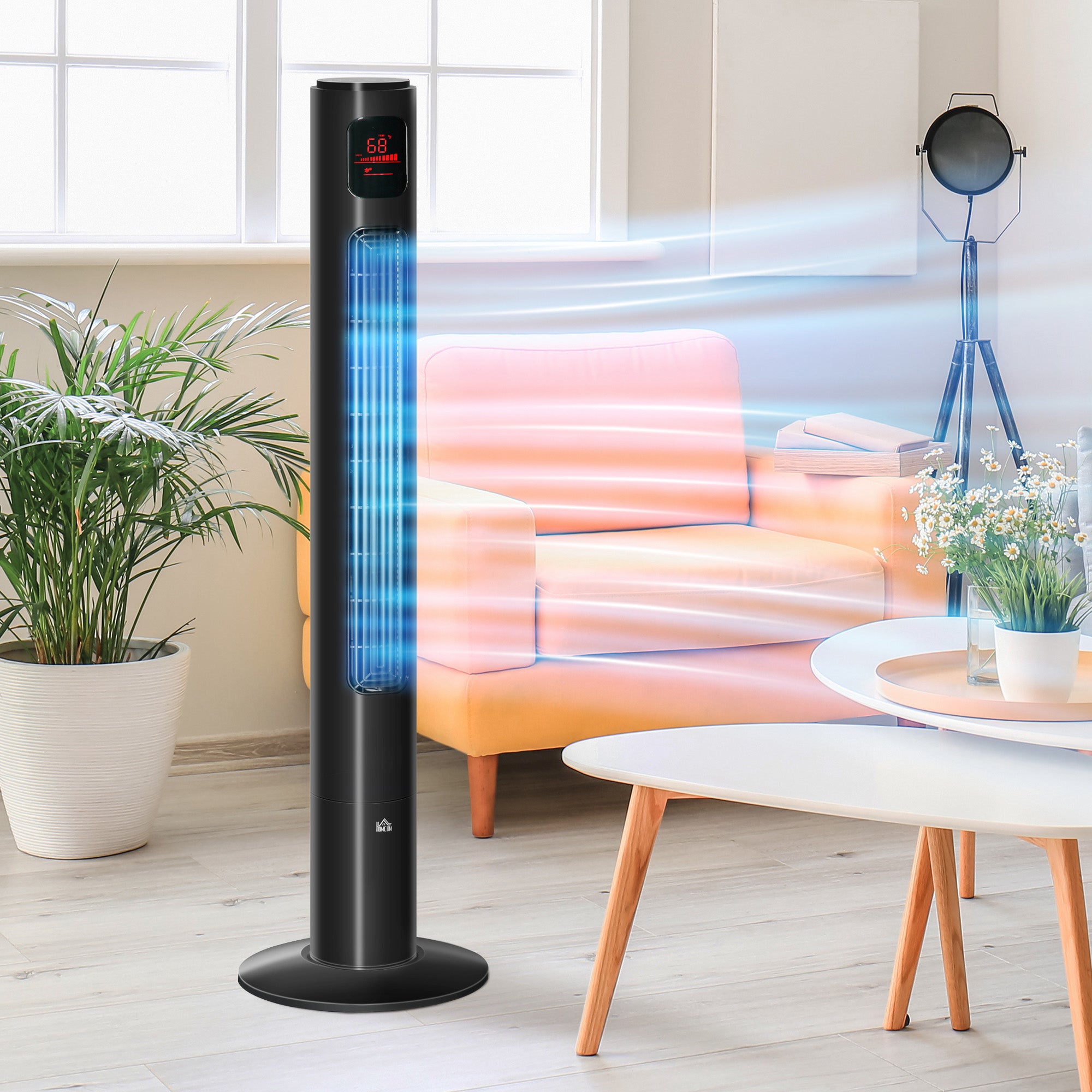 Quiet Tower Fan 45W, Bedroom Tower Fan with 3 Modes 3 Speeds, Remote Control, 70° Oscillation, 12H Timer, LED Display, 117cm, Black