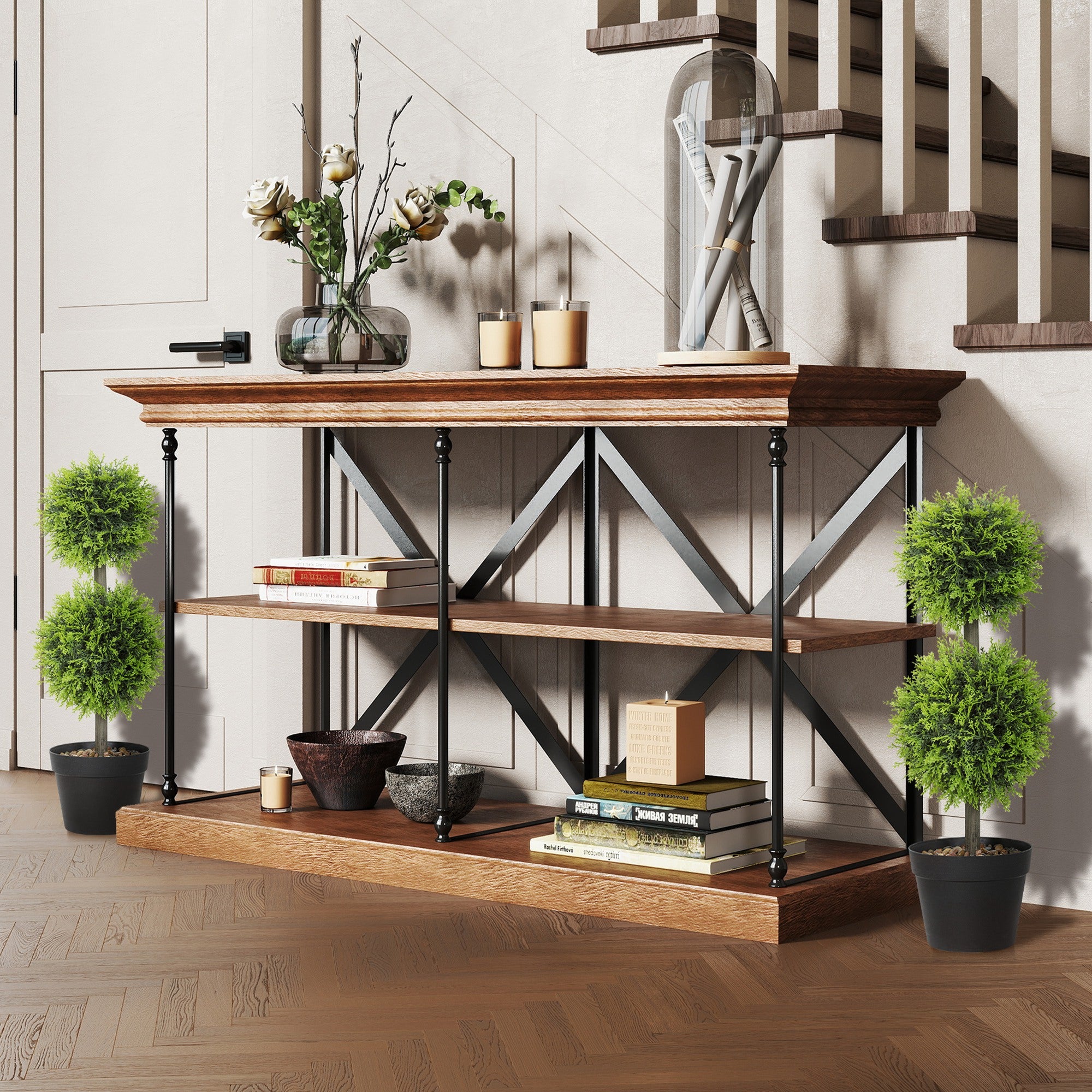 Set of 2 Decorative Artificial Plants, 60 cm Potted Boxwood Topiary Balls, Faux Greenery for Indoor & Outdoor Décor