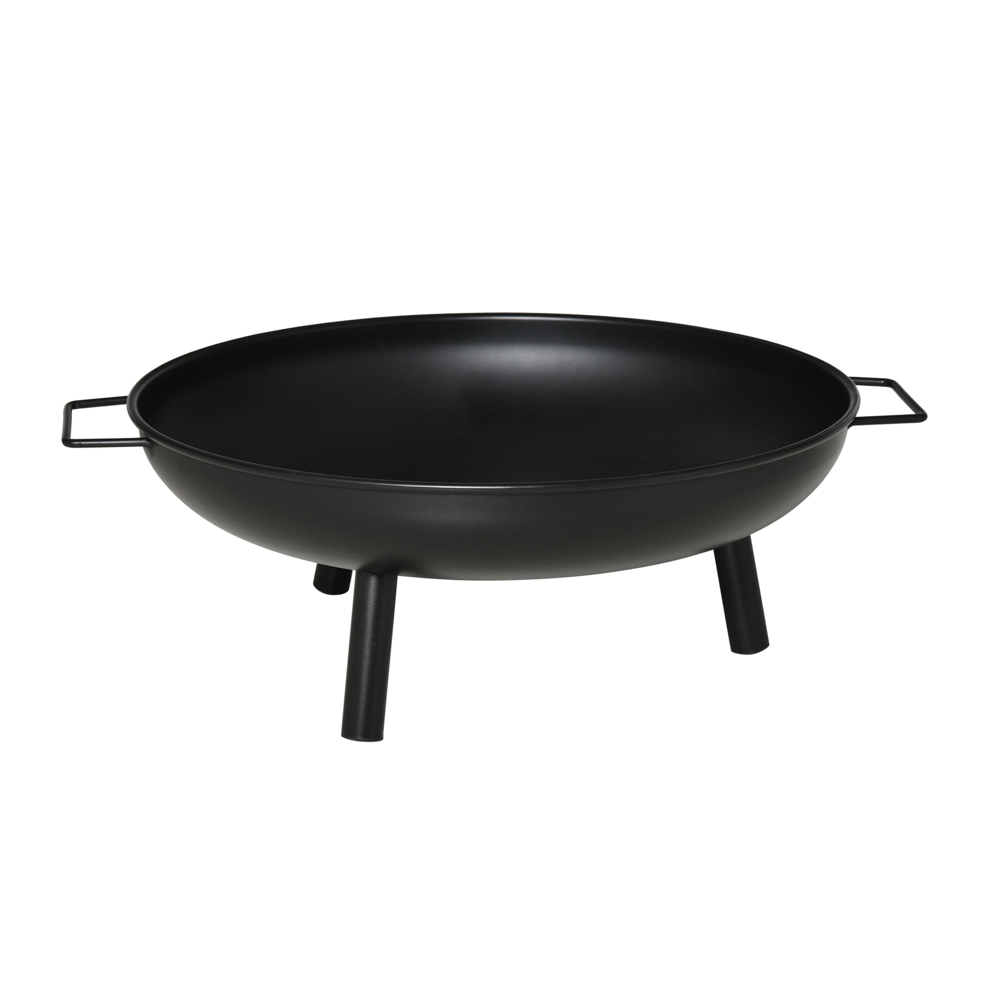 Outdoor Fire Bowl Ø58x23 cm Round Fire Pit with Transport Handles, 3 Feet, and Metal Frame for Bonfires Wood Terrace Garden Outdoor Black