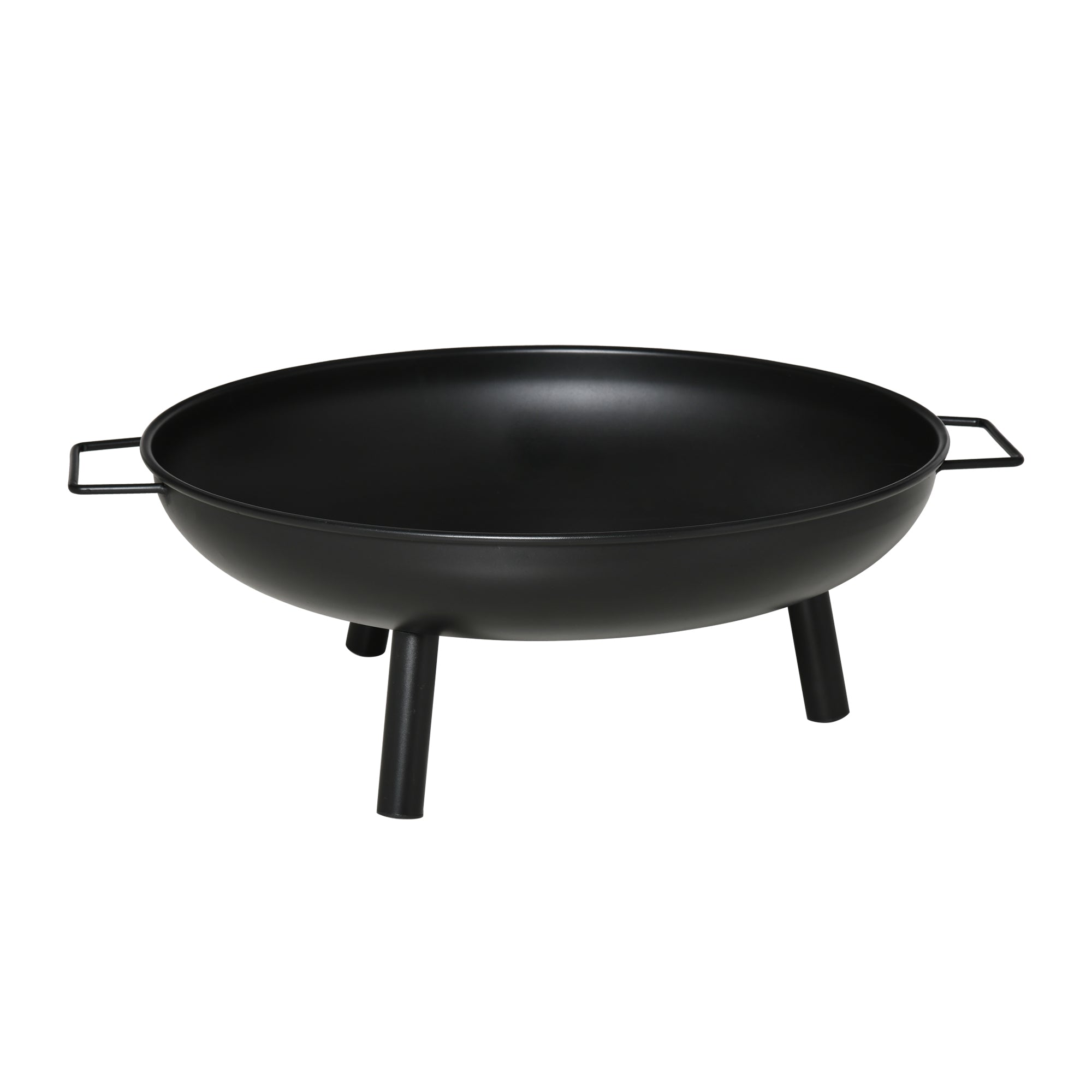 Outdoor Fire Bowl Ø58x23 cm Round Fire Pit with Transport Handles, 3 Feet, and Metal Frame for Bonfires Wood Terrace Garden Outdoor Black