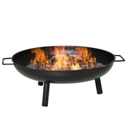Outdoor Fire Bowl Ø58x23 cm Round Fire Pit with Transport Handles, 3 Feet, and Metal Frame for Bonfires Wood Terrace Garden Outdoor Black