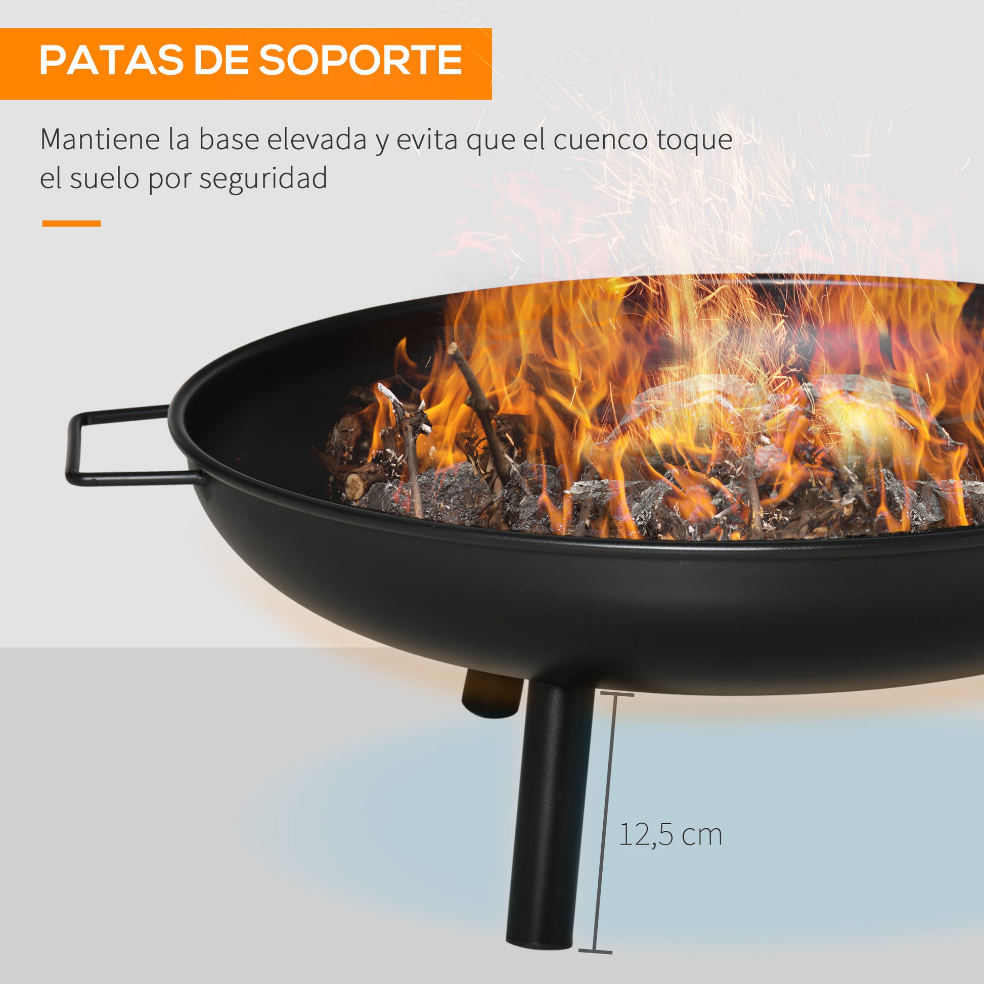 Outdoor Fire Bowl Ø58x23 cm Round Fire Pit with Transport Handles, 3 Feet, and Metal Frame for Bonfires Wood Terrace Garden Outdoor Black