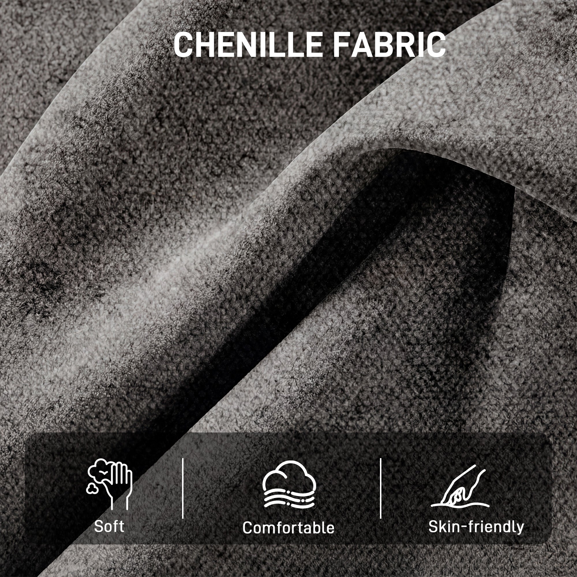 Swivel Chair with Lumbar Pillow, Chenille Upholstery, High Back, Steel Legs — Dark Gray