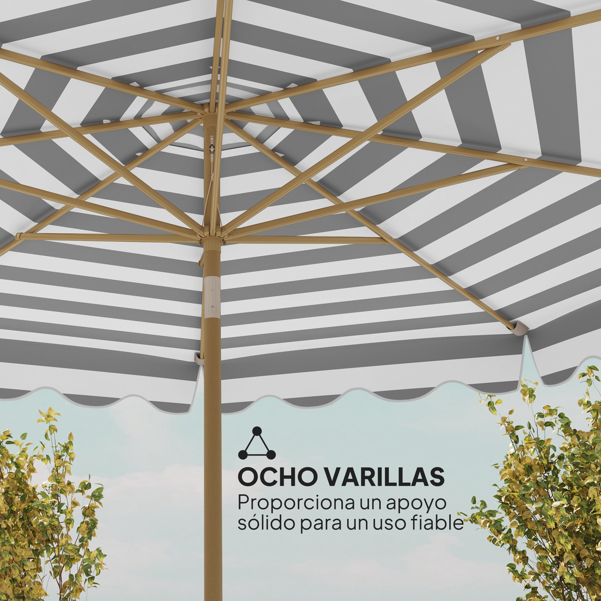 Terrace Exterior Umbrella Ø268 cm Garden Umbrella with Tiltable Angle and Crank UV 50+ Protection Sunshade for Patio Terrace Gray and White