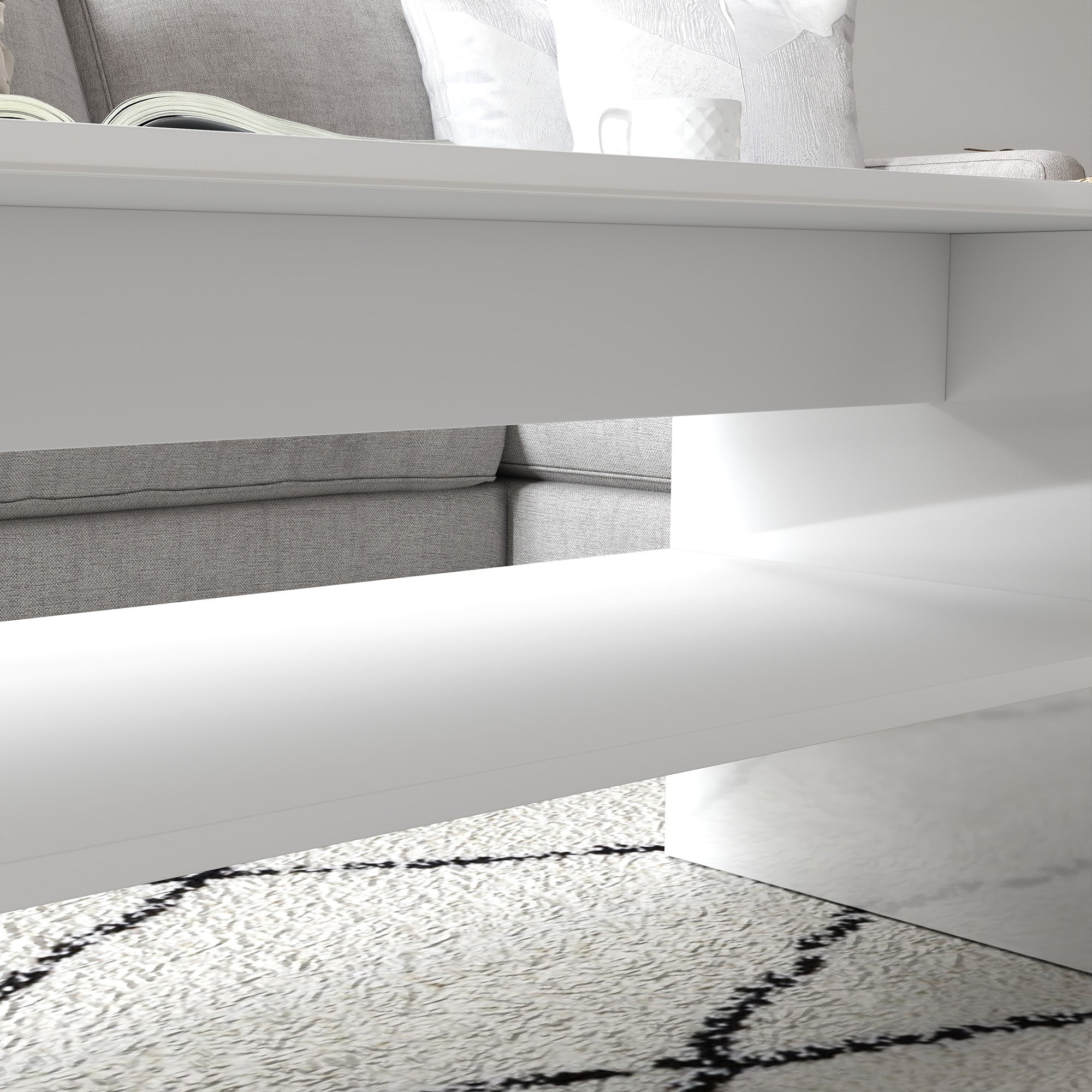 Coffee Table Side Table with Open Compartment Center Table for Living Room Dining Room 100x40x41.5 cm Glossy White