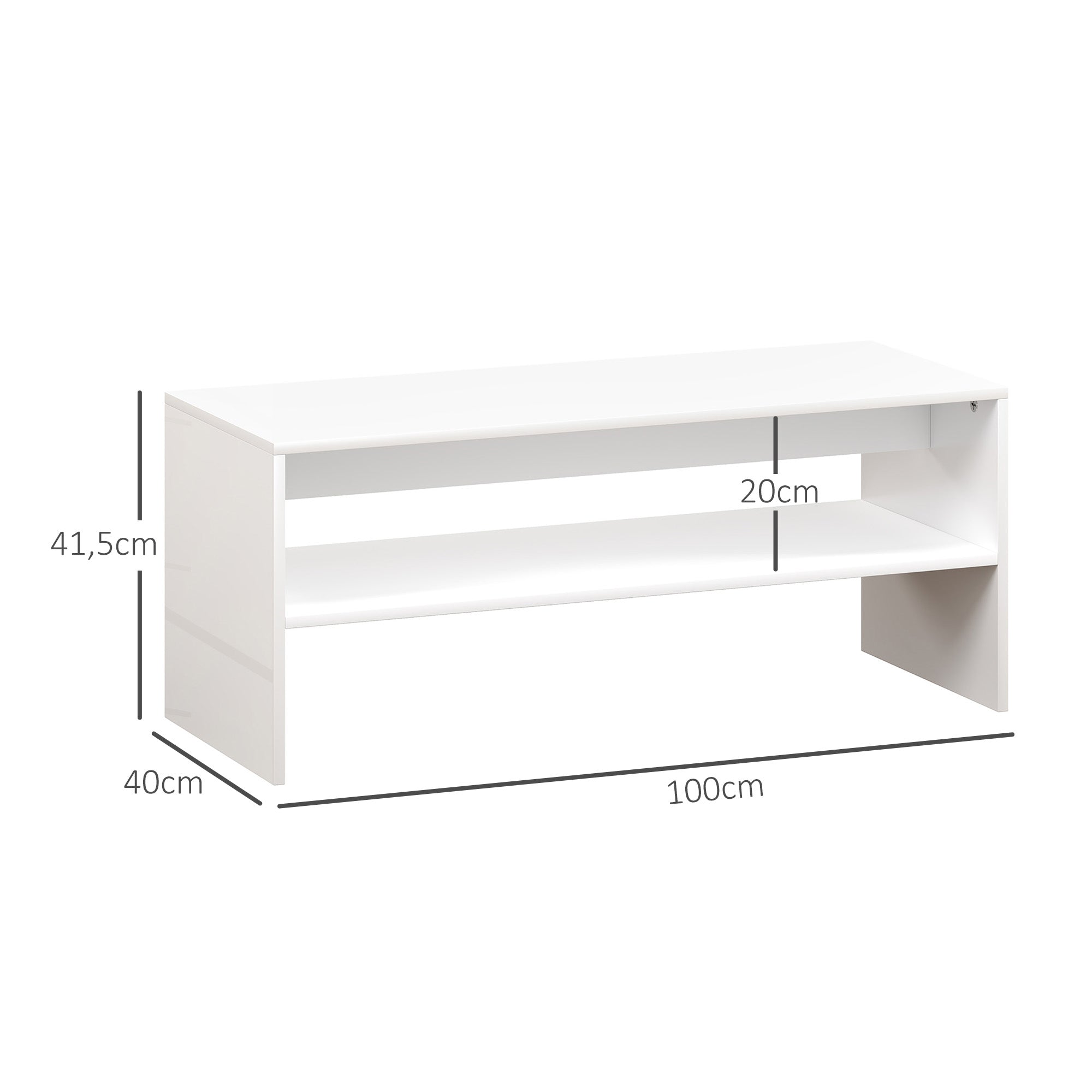 Coffee Table Side Table with Open Compartment Center Table for Living Room Dining Room 100x40x41.5 cm Glossy White
