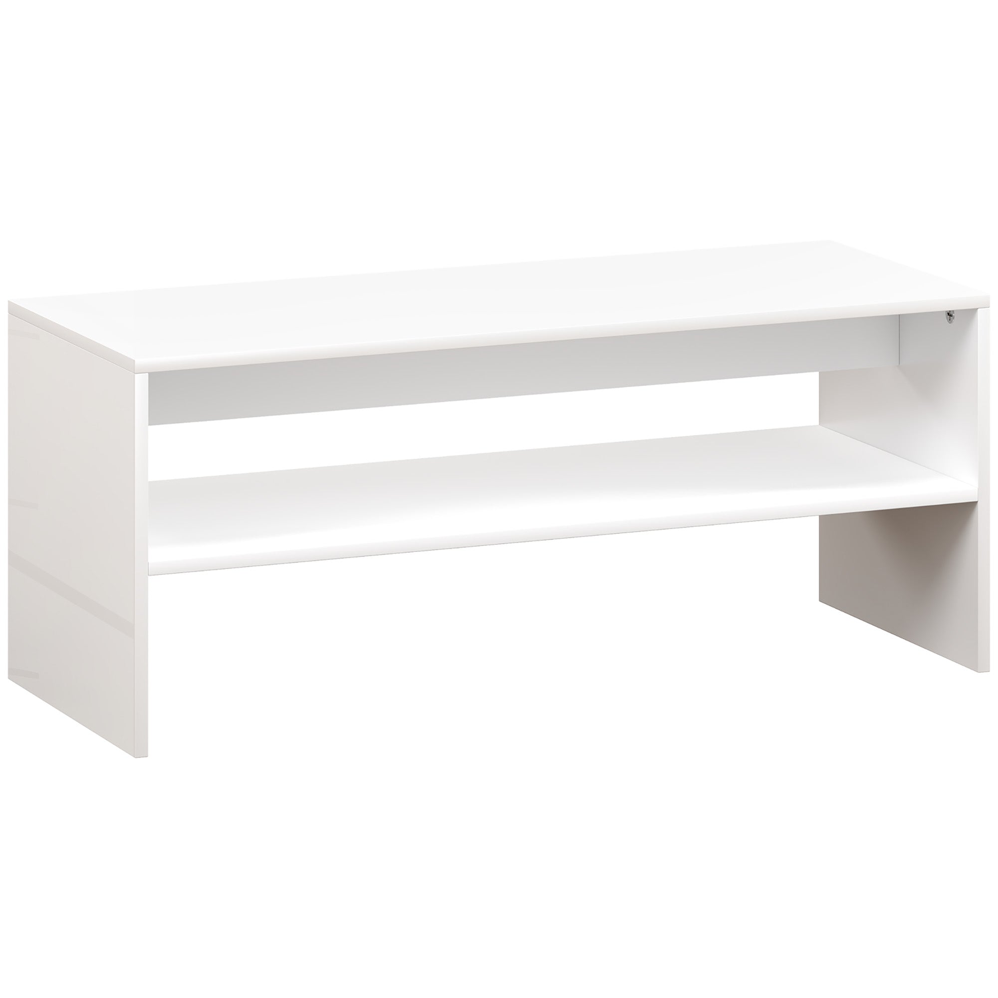 Coffee Table Side Table with Open Compartment Center Table for Living Room Dining Room 100x40x41.5 cm Glossy White