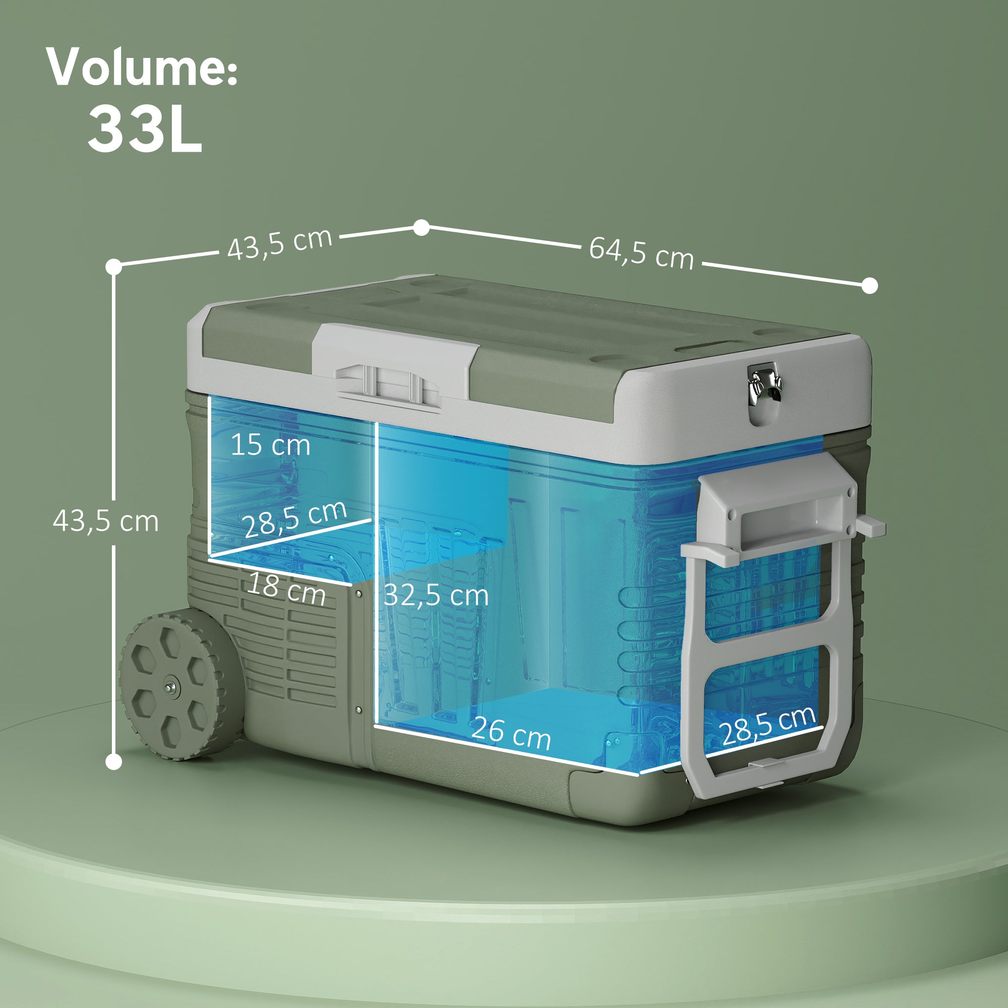 33 Liter Compressor Cooler Box Electric Mini Fridge up to -20℃ Cooler Box with LED Roll Cooling Function Silent Freezer Box Thermobox 12/230 Volt for Car Truck Camping Boat Travel Green