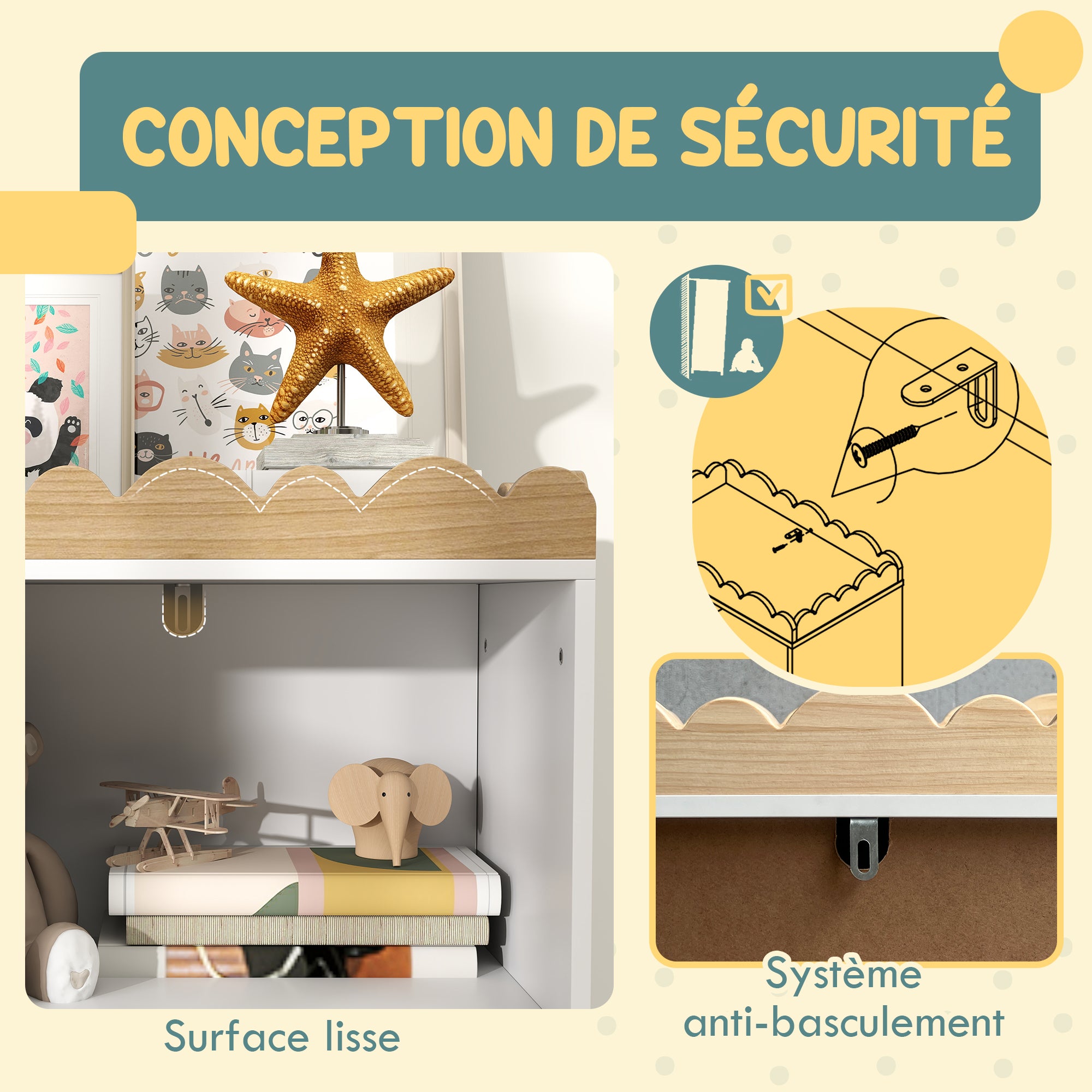 Kids Storage Cabinet, Children's Toy Storage, Wardrobe with Blackboard Door, 3 Compartments, and Top Shelf for Bedroom, Playroom, Nursery, White