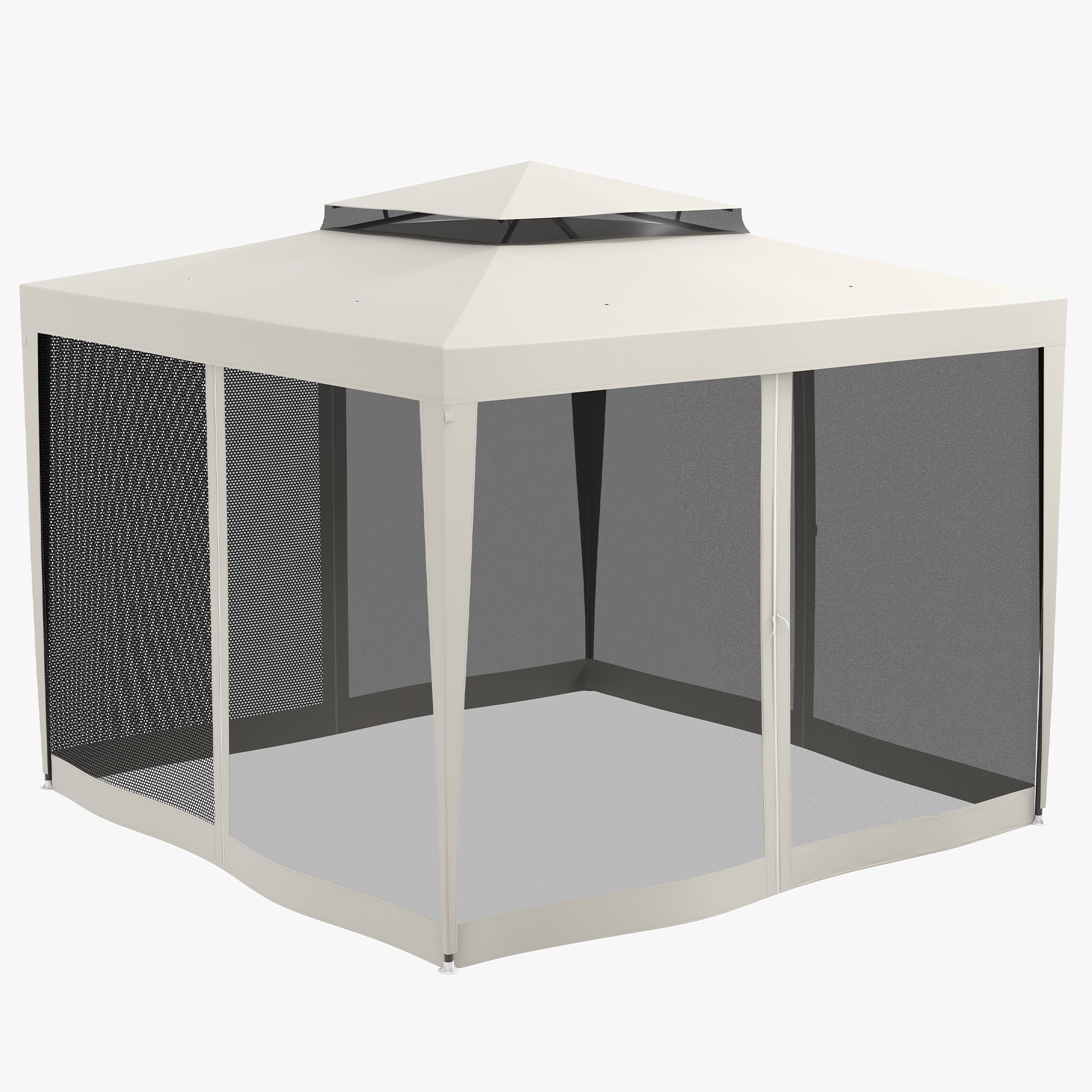 Garden Gazebo 3x3 m Detachable Outdoor Canopy with 4 Side Mosquito Net Curtains Double Roof and Anti-UV Waterproof Metal Frame Pavilion for Terrace Patio Cream