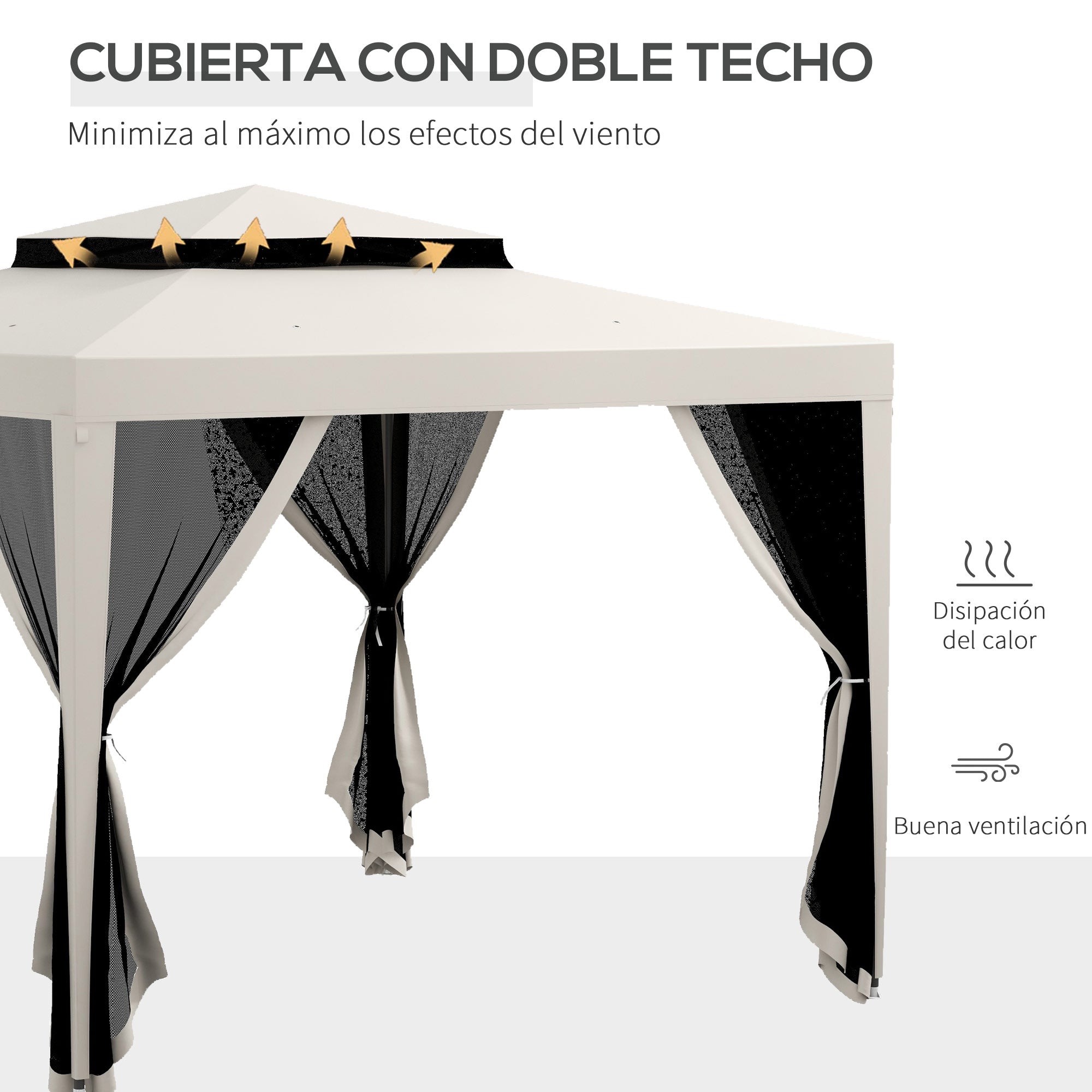 Garden Gazebo 3x3 m Detachable Outdoor Canopy with 4 Side Mosquito Net Curtains Double Roof and Anti-UV Waterproof Metal Frame Pavilion for Terrace Patio Cream