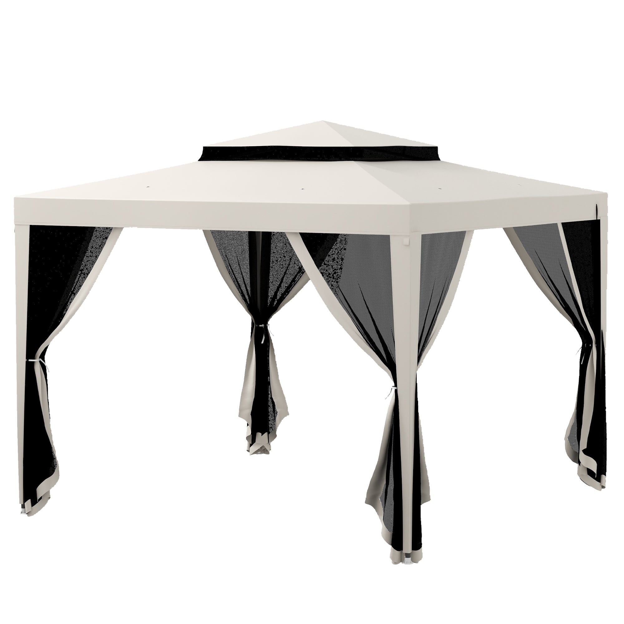 Garden Gazebo 3x3 m Detachable Outdoor Canopy with 4 Side Mosquito Net Curtains Double Roof and Anti-UV Waterproof Metal Frame Pavilion for Terrace Patio Cream