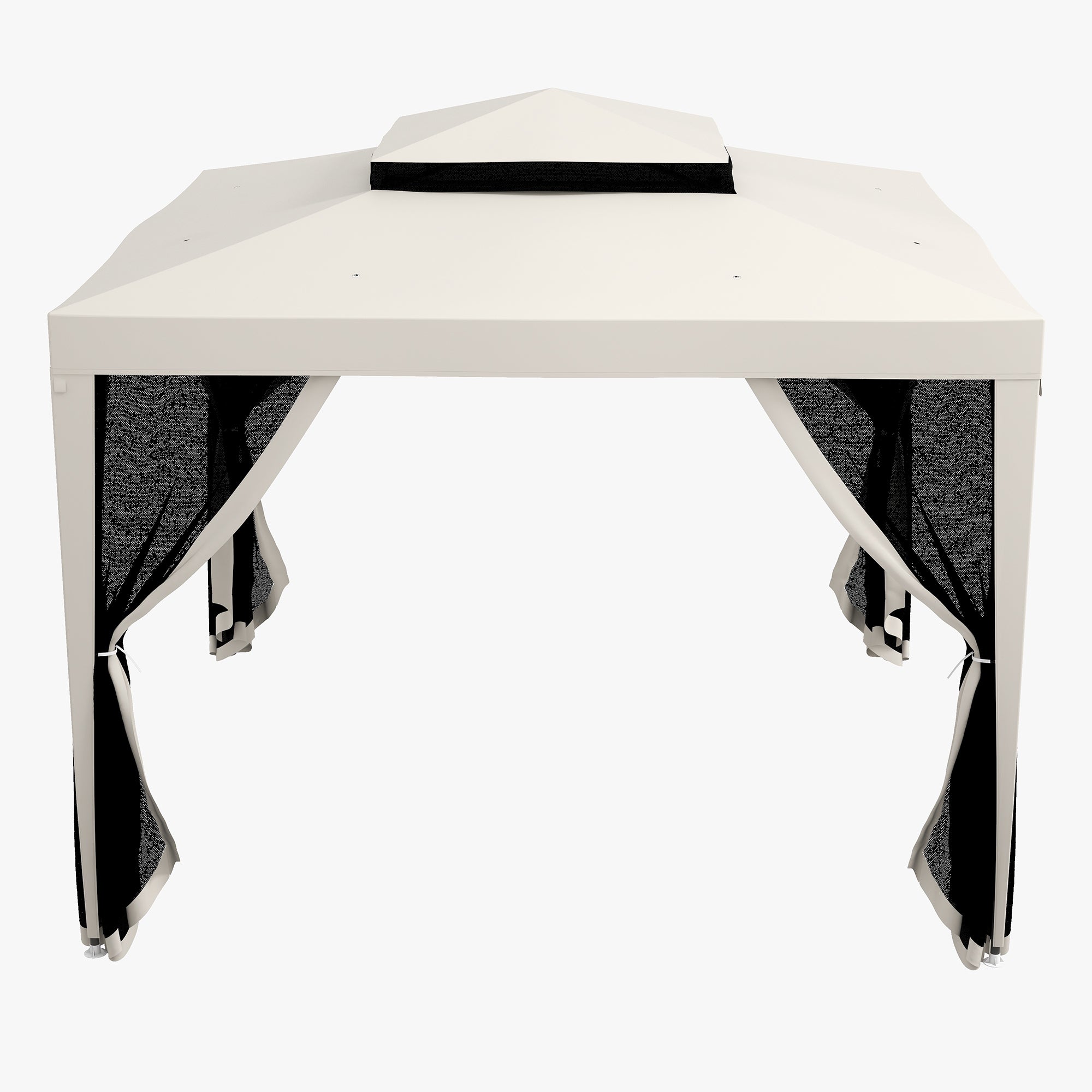 Garden Gazebo 3x3 m Detachable Outdoor Canopy with 4 Side Mosquito Net Curtains Double Roof and Anti-UV Waterproof Metal Frame Pavilion for Terrace Patio Cream