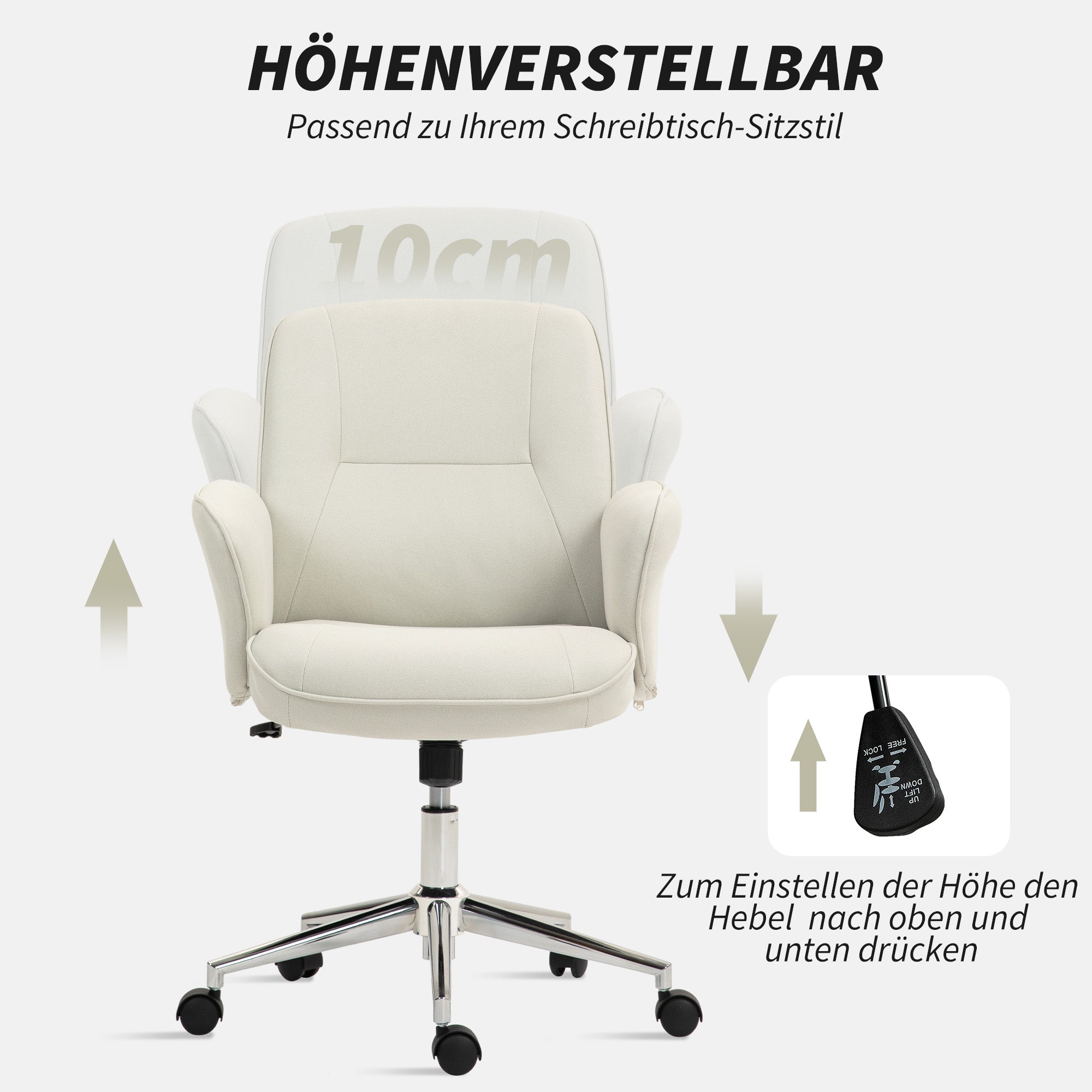 Office Chair with Rocking Function Desk Chair Height Adjustable Swivel Chair Ergonomic Work Chair Modern Supports up to 120 kg Microfiber Cream 67 x 69 x 92-102 cm