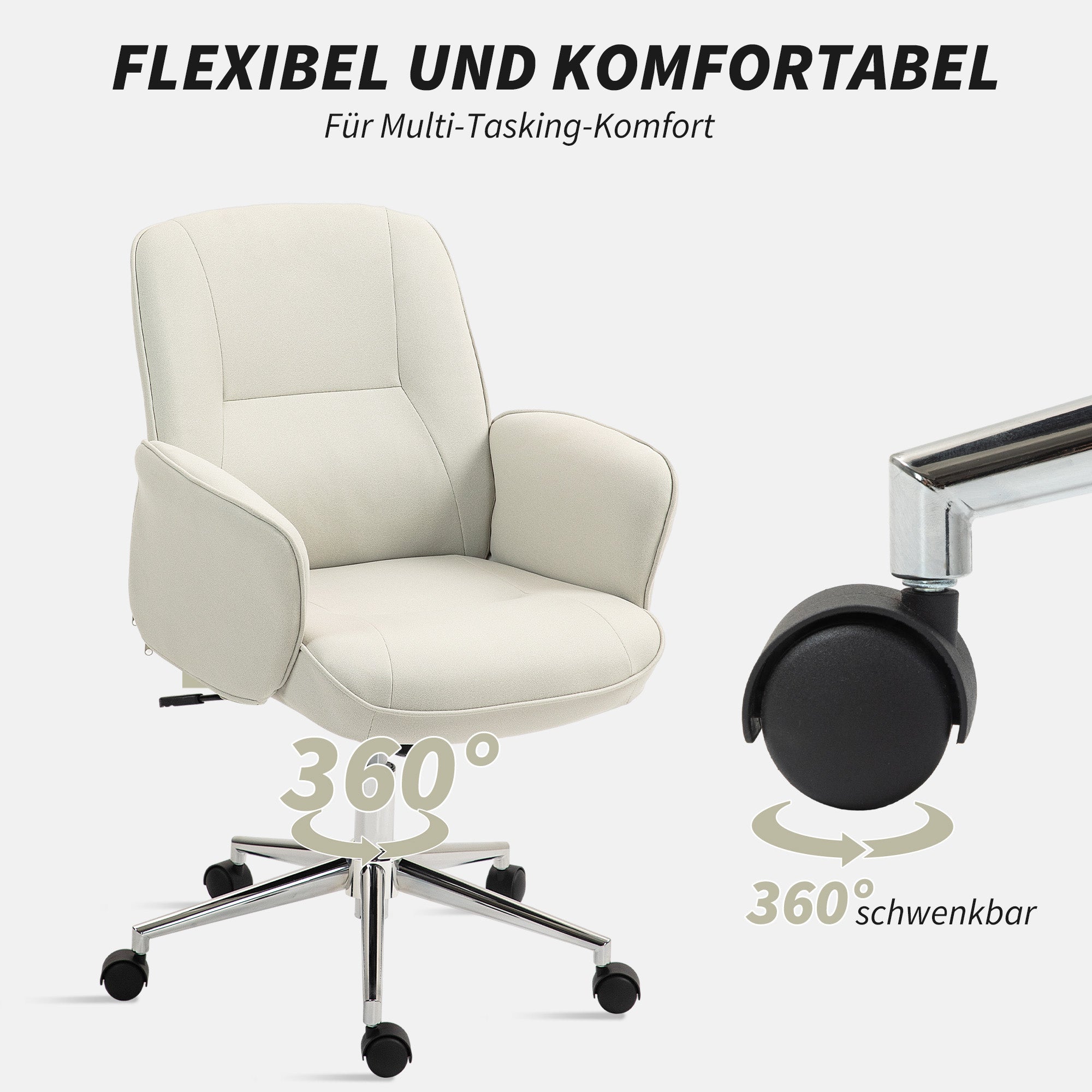 Office Chair with Rocking Function Desk Chair Height Adjustable Swivel Chair Ergonomic Work Chair Modern Supports up to 120 kg Microfiber Cream 67 x 69 x 92-102 cm