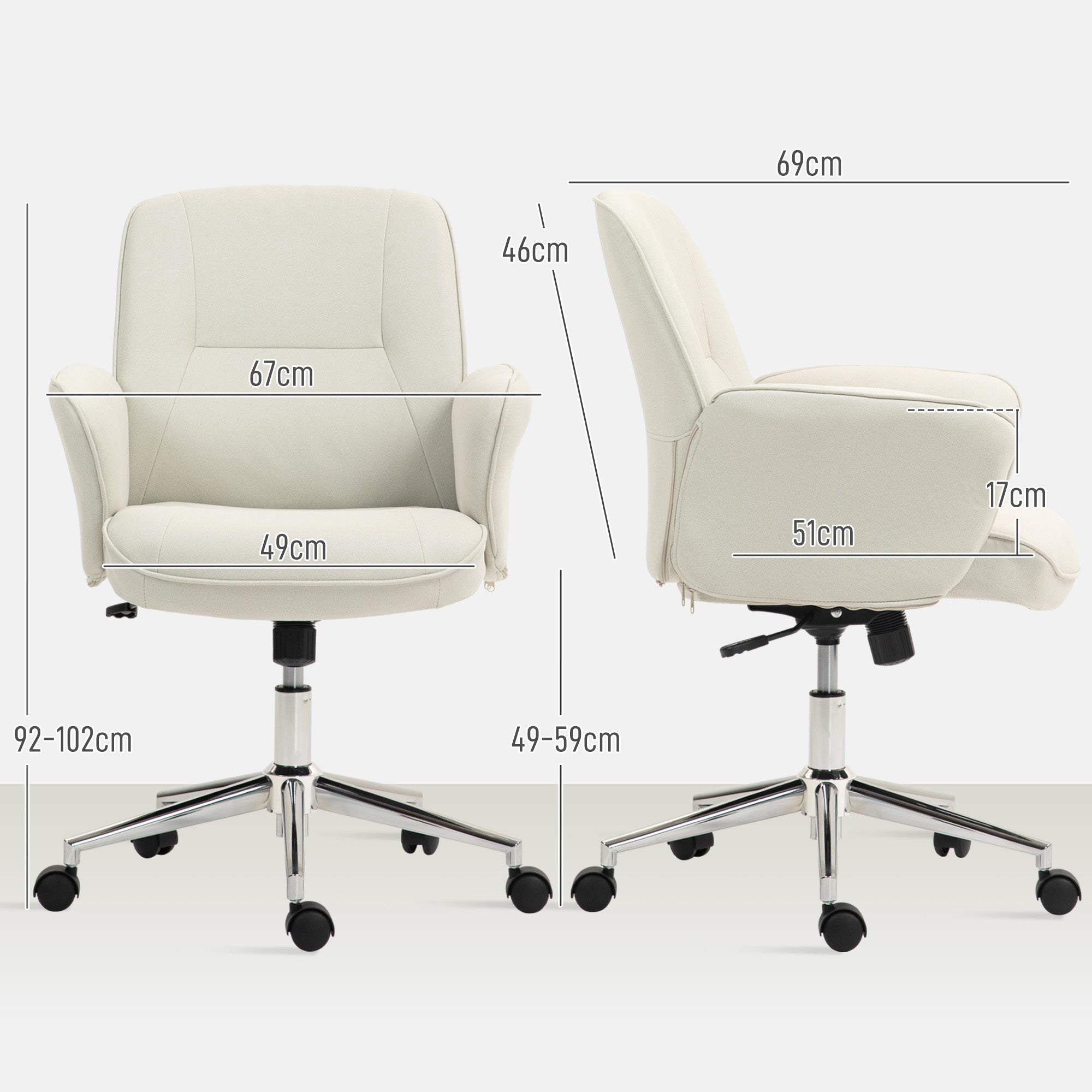 Office Chair with Rocking Function Desk Chair Height Adjustable Swivel Chair Ergonomic Work Chair Modern Supports up to 120 kg Microfiber Cream 67 x 69 x 92-102 cm