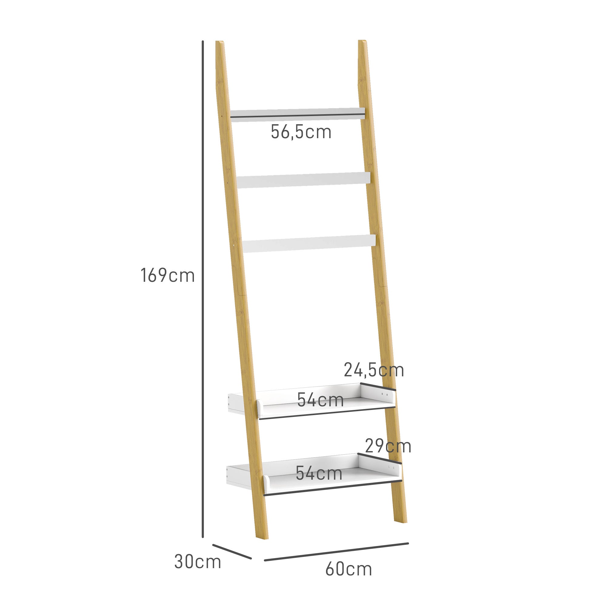 5-Tier Towel Rack Ladder Clothes Rack with 2 Shelves Space Saving for Bathroom, Bedroom, Living Room, White