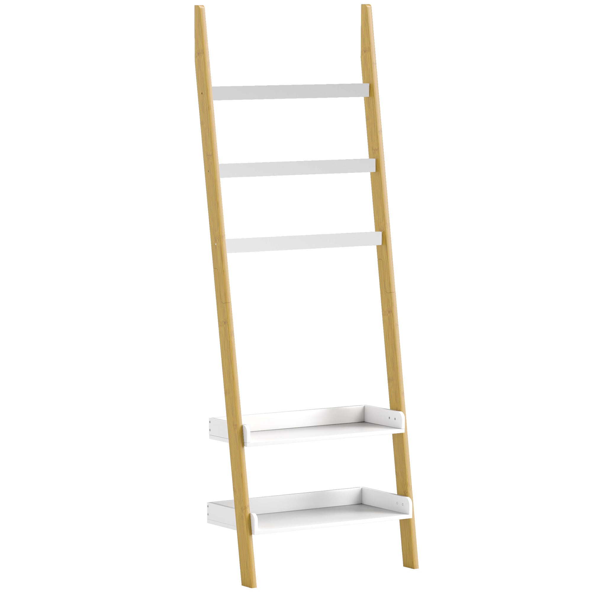 5-Tier Towel Rack Ladder Clothes Rack with 2 Shelves Space Saving for Bathroom, Bedroom, Living Room, White