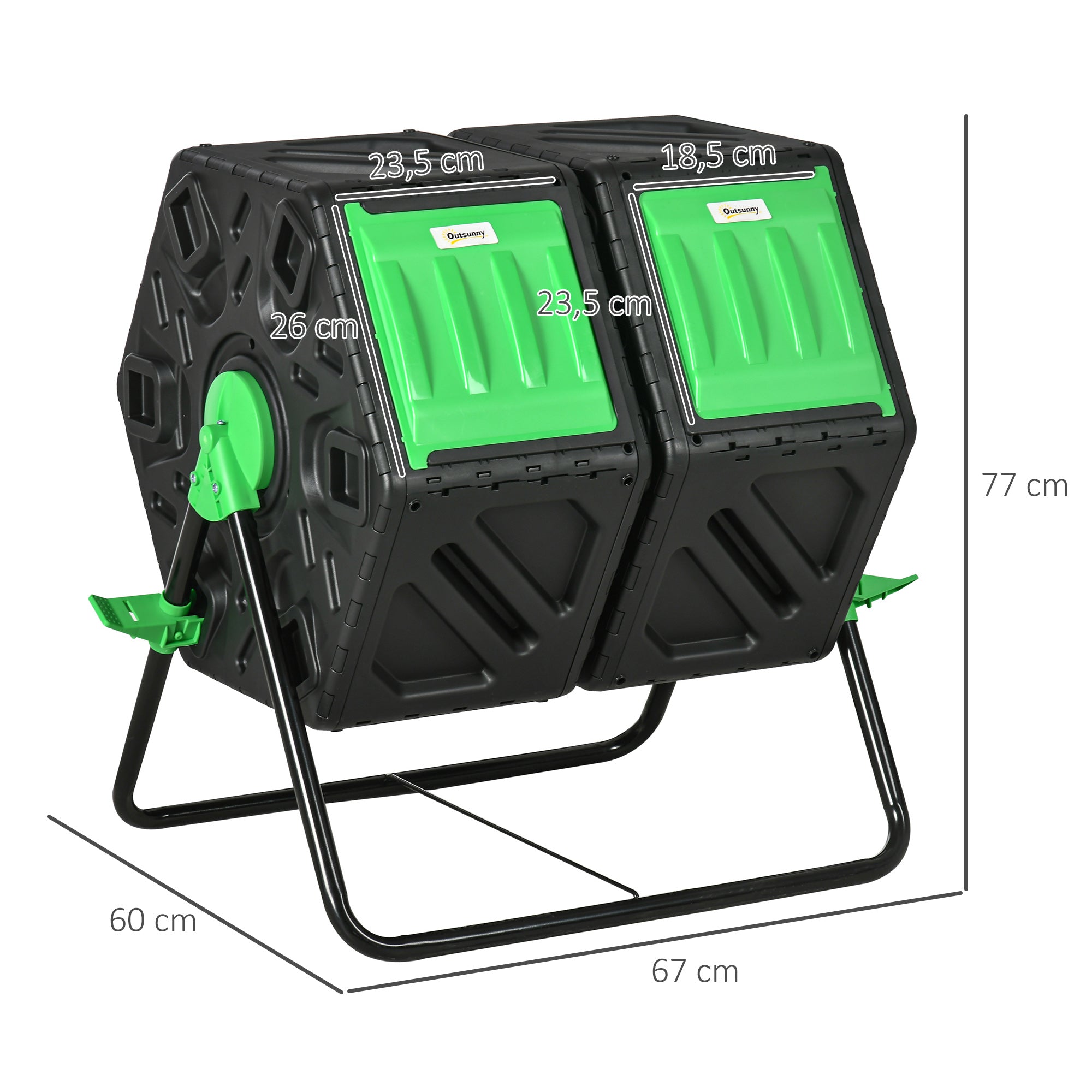 130L Dual Chamber Rotating Composter Garden Compost Bin with Ventilation Openings and Steel Legs 67x60x77 cm Black