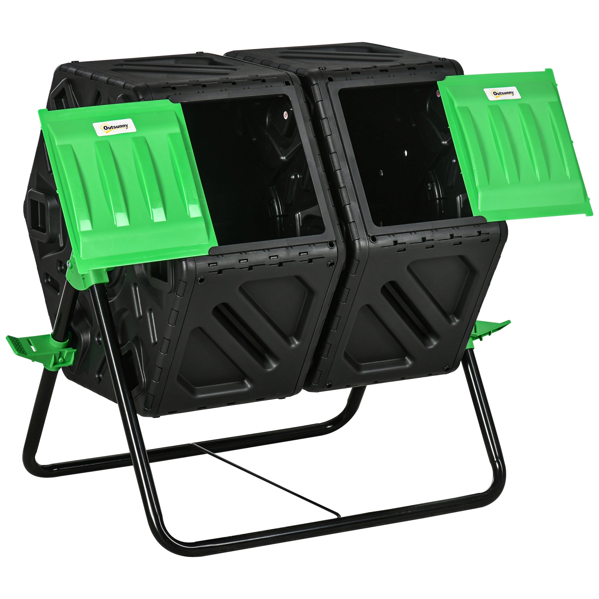 130L Dual Chamber Rotating Composter Garden Compost Bin with Ventilation Openings and Steel Legs 67x60x77 cm Black