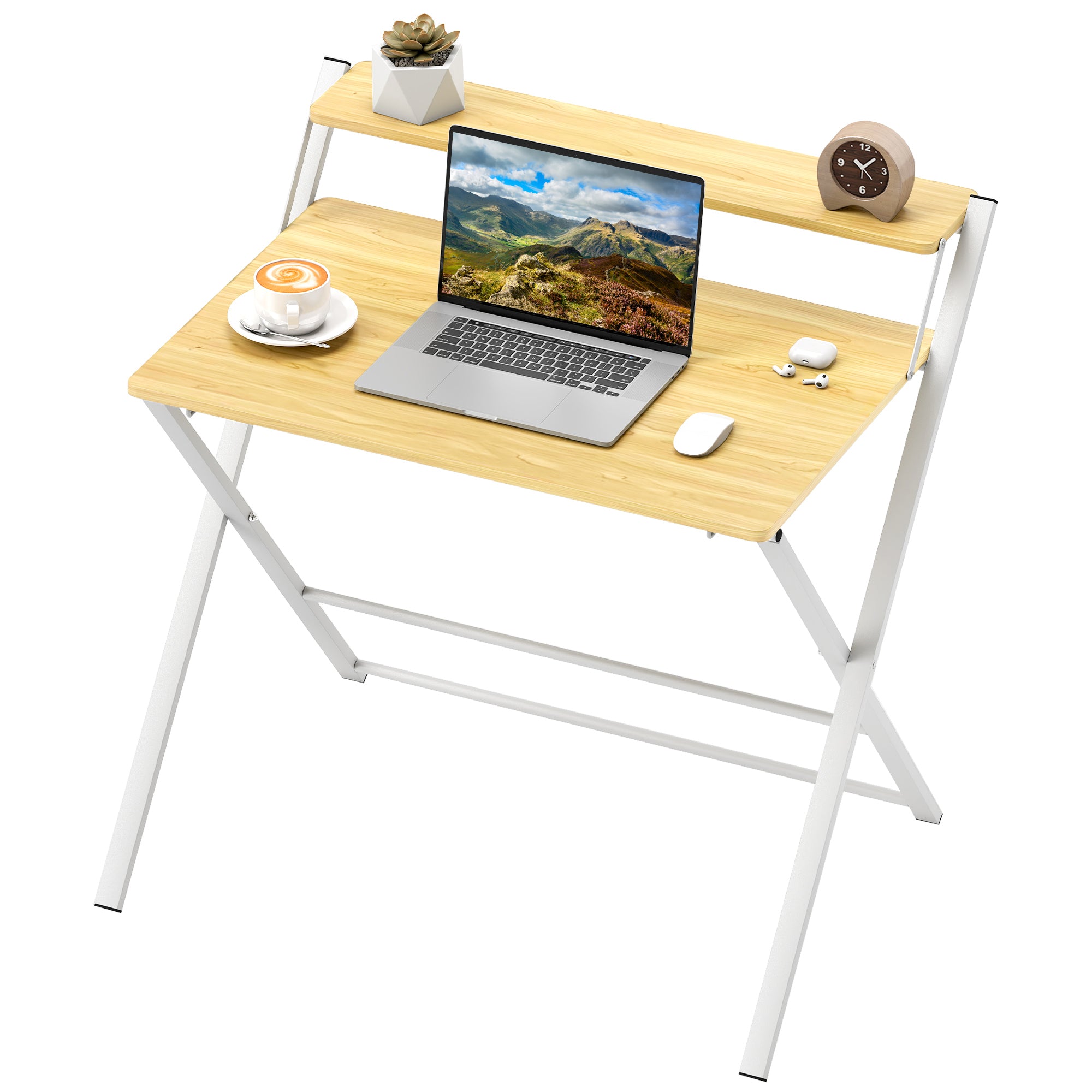 Folding Desk Folding Desk with Open Shelf Small Desk for Home Office Study 86x66x82 cm Natural