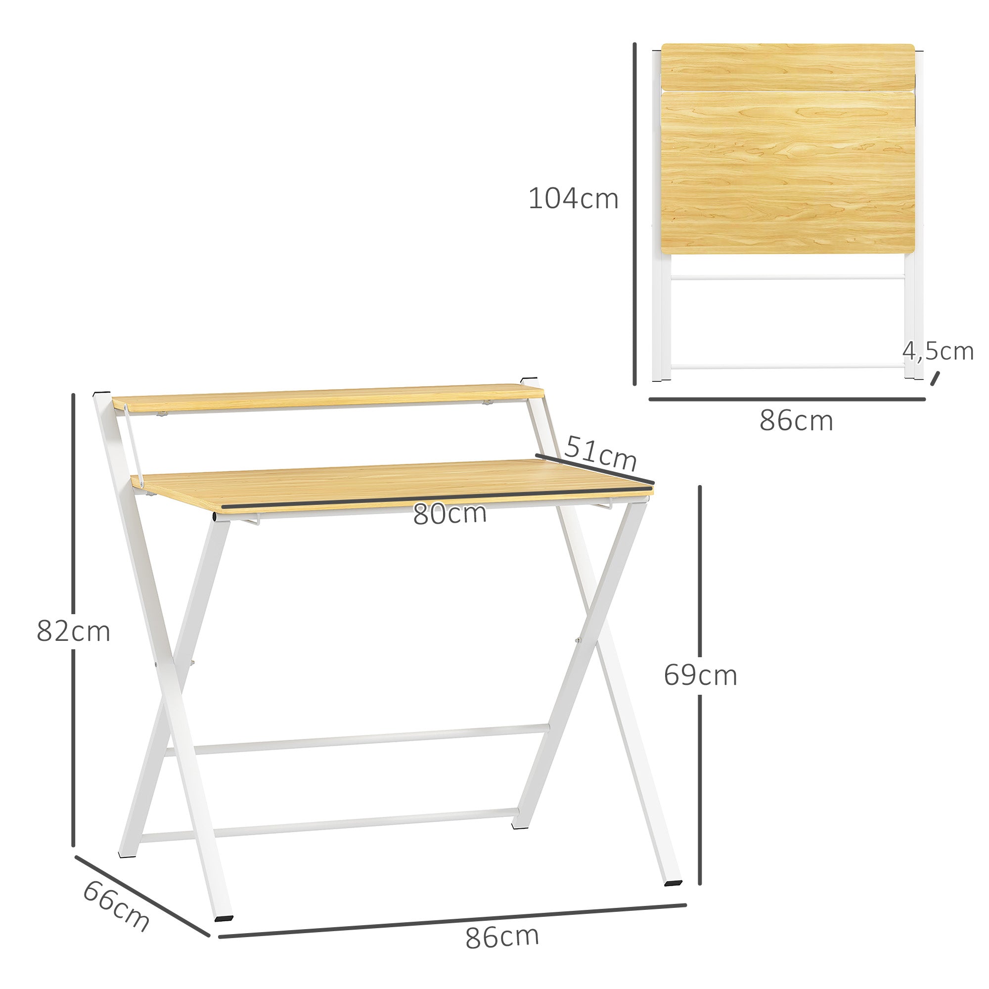 Folding Desk Folding Desk with Open Shelf Small Desk for Home Office Study 86x66x82 cm Natural