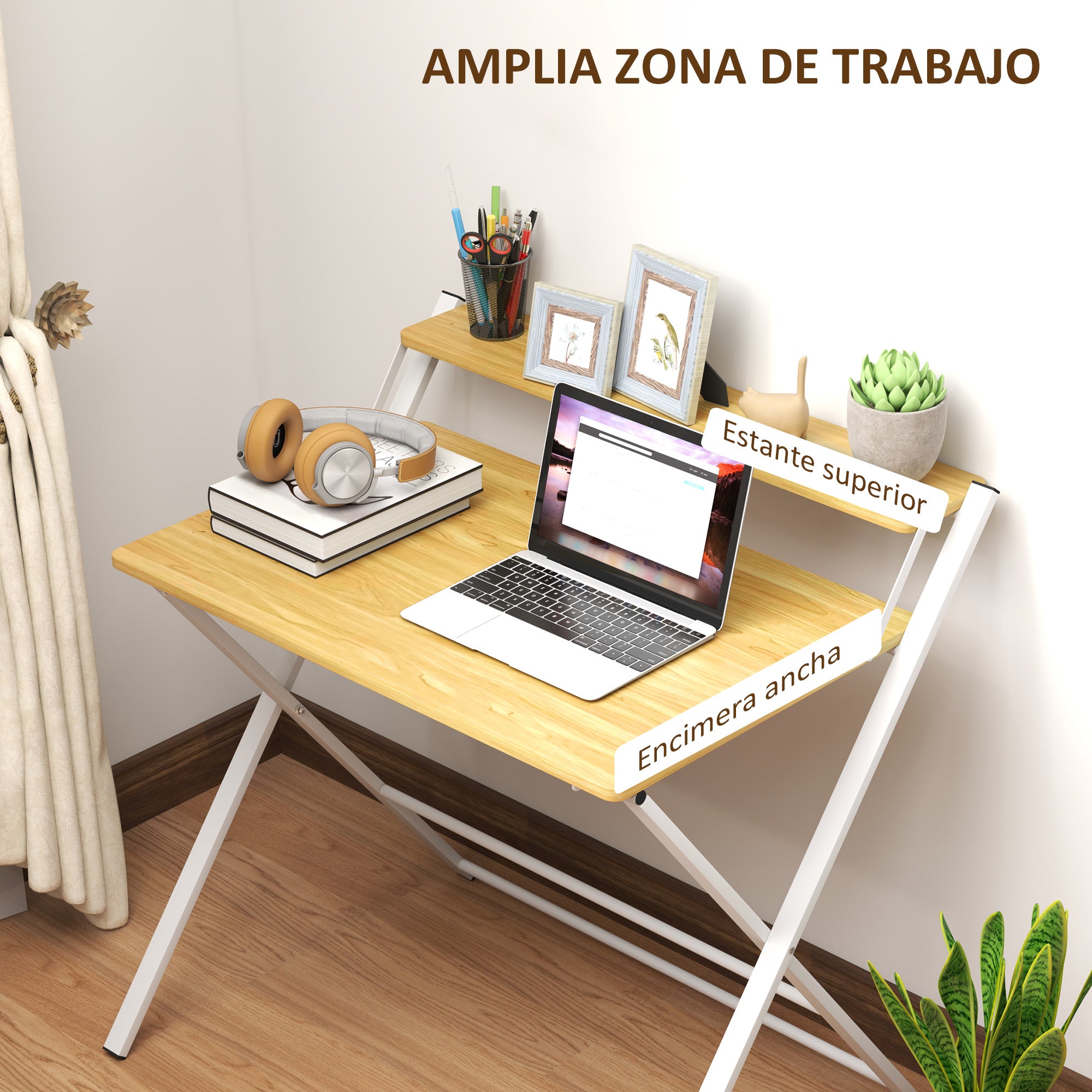 Folding Desk Folding Desk with Open Shelf Small Desk for Home Office Study 86x66x82 cm Natural