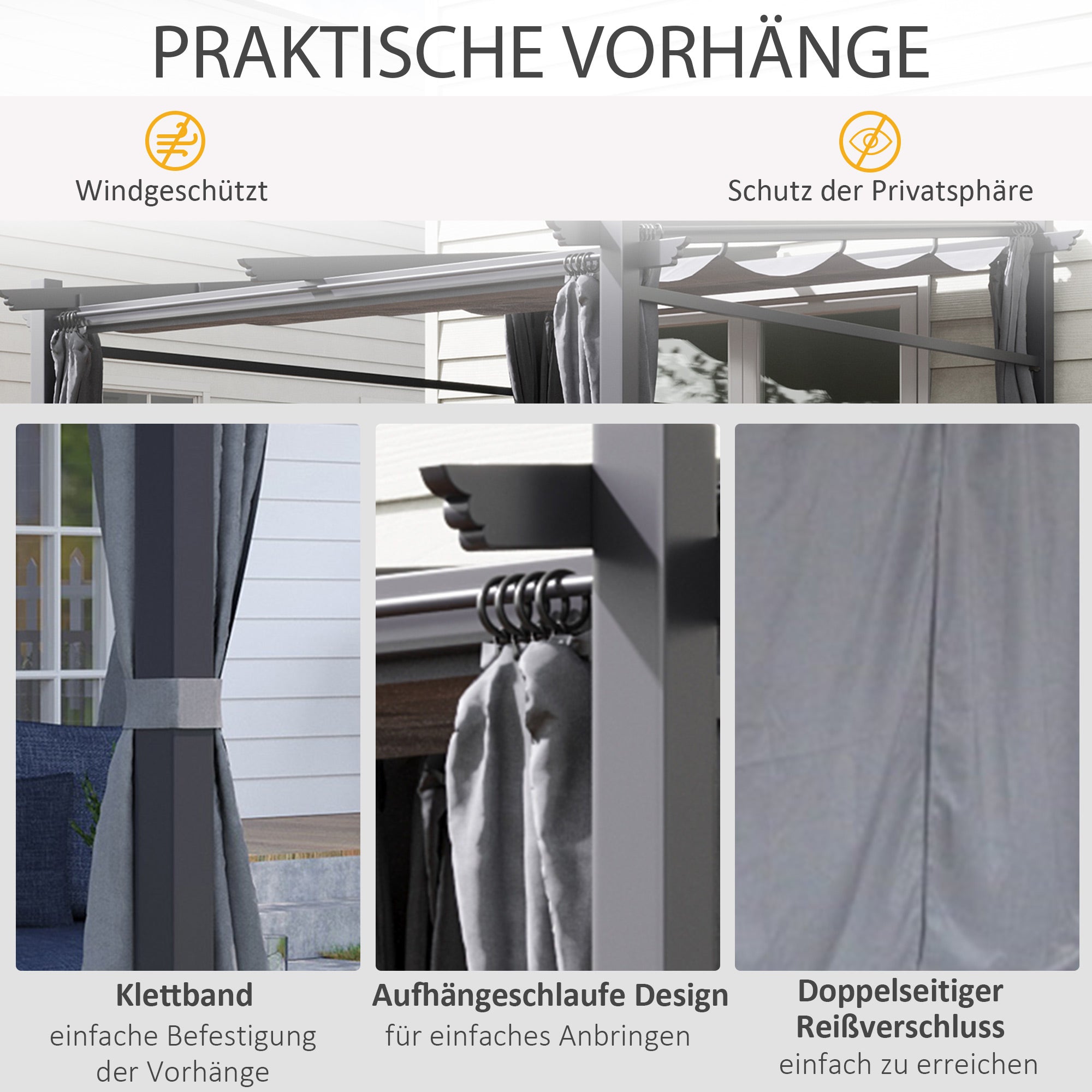 Terrace Roof Pergola approx. 3x3m Terrace Cover Garden Pavilion Aluminum, Wall Mounting, Garden Pergola with Adjustable Roof, UV Protection, Sun Protection for Terrace and Garden, Dark Gray