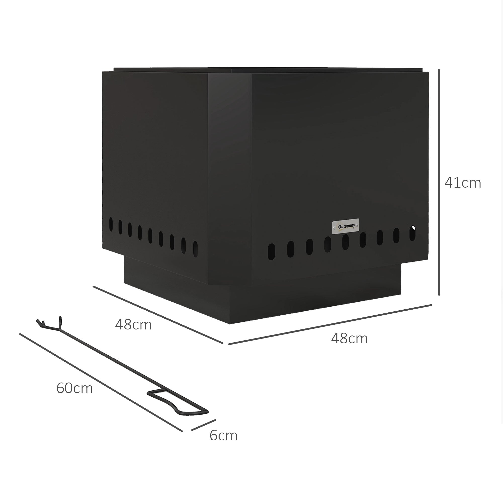 Fire Pit, Square Fire Bowl, Smokeless Fire Basket with Poker, Table Fire for Garden, Camping, Patio, Metal, Black