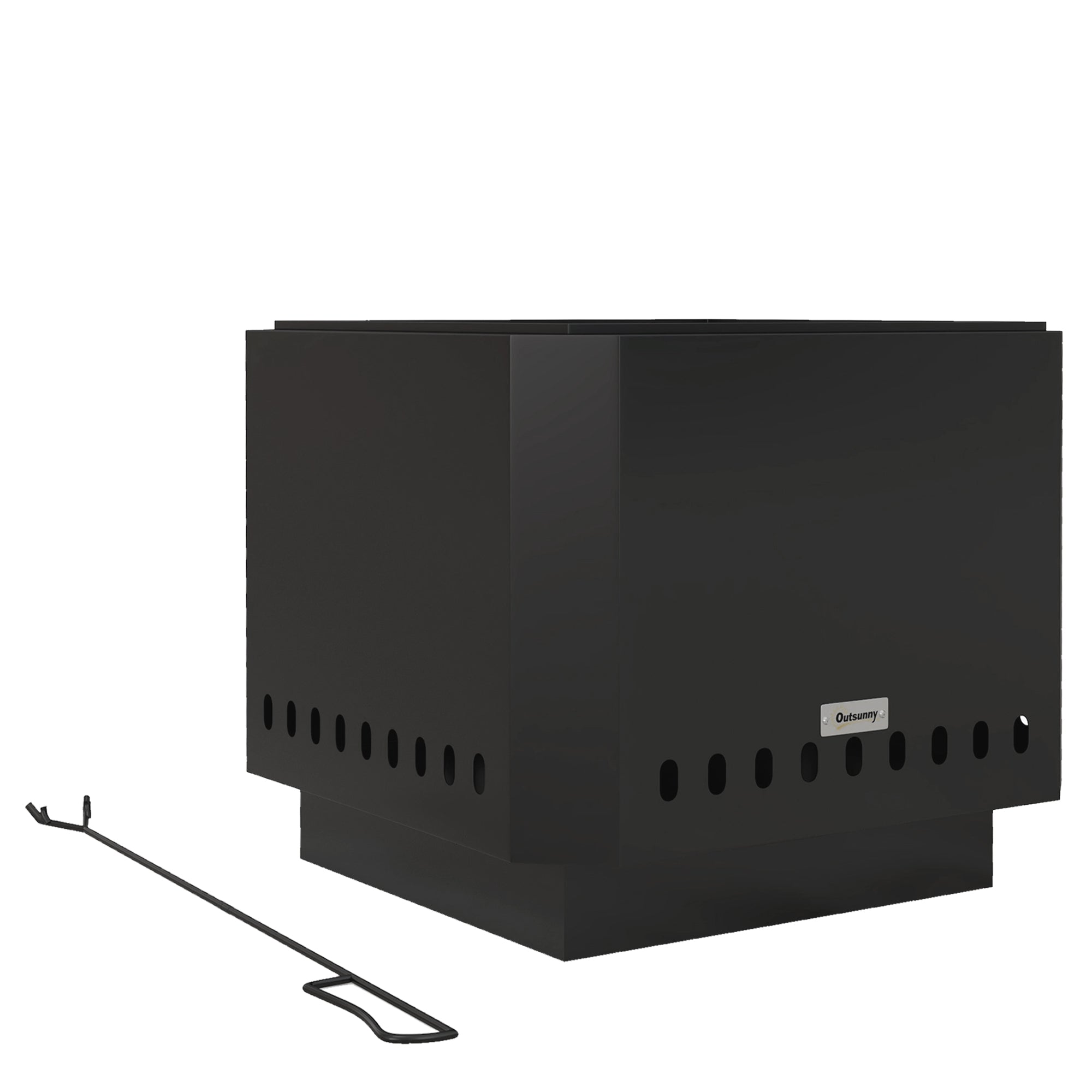 Fire Pit, Square Fire Bowl, Smokeless Fire Basket with Poker, Table Fire for Garden, Camping, Patio, Metal, Black