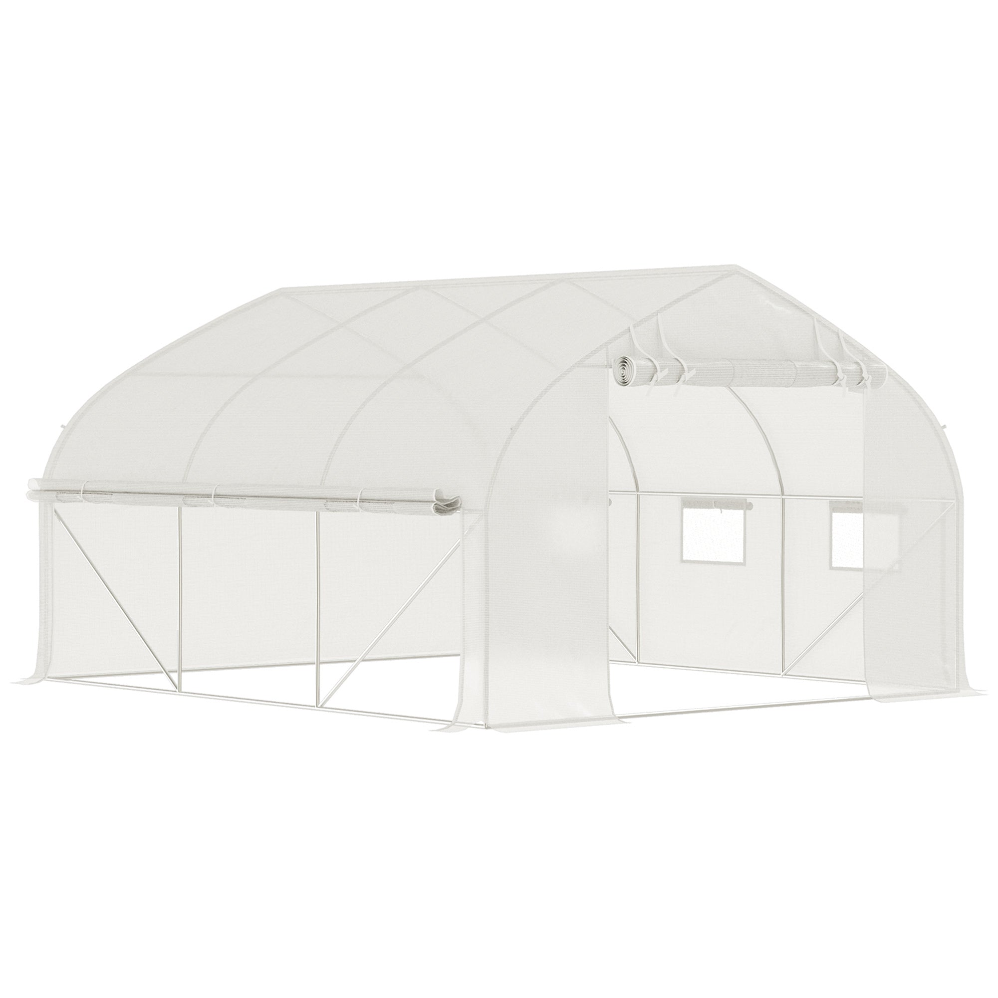 Garden Tunnel Greenhouse, 10.4m², UV-resistant Garden Greenhouse, Roll-up Zipped Door, Mesh Windows, Galvanized Steel Tube and PE 140g/m², 350 x 300 x 200 cm, White