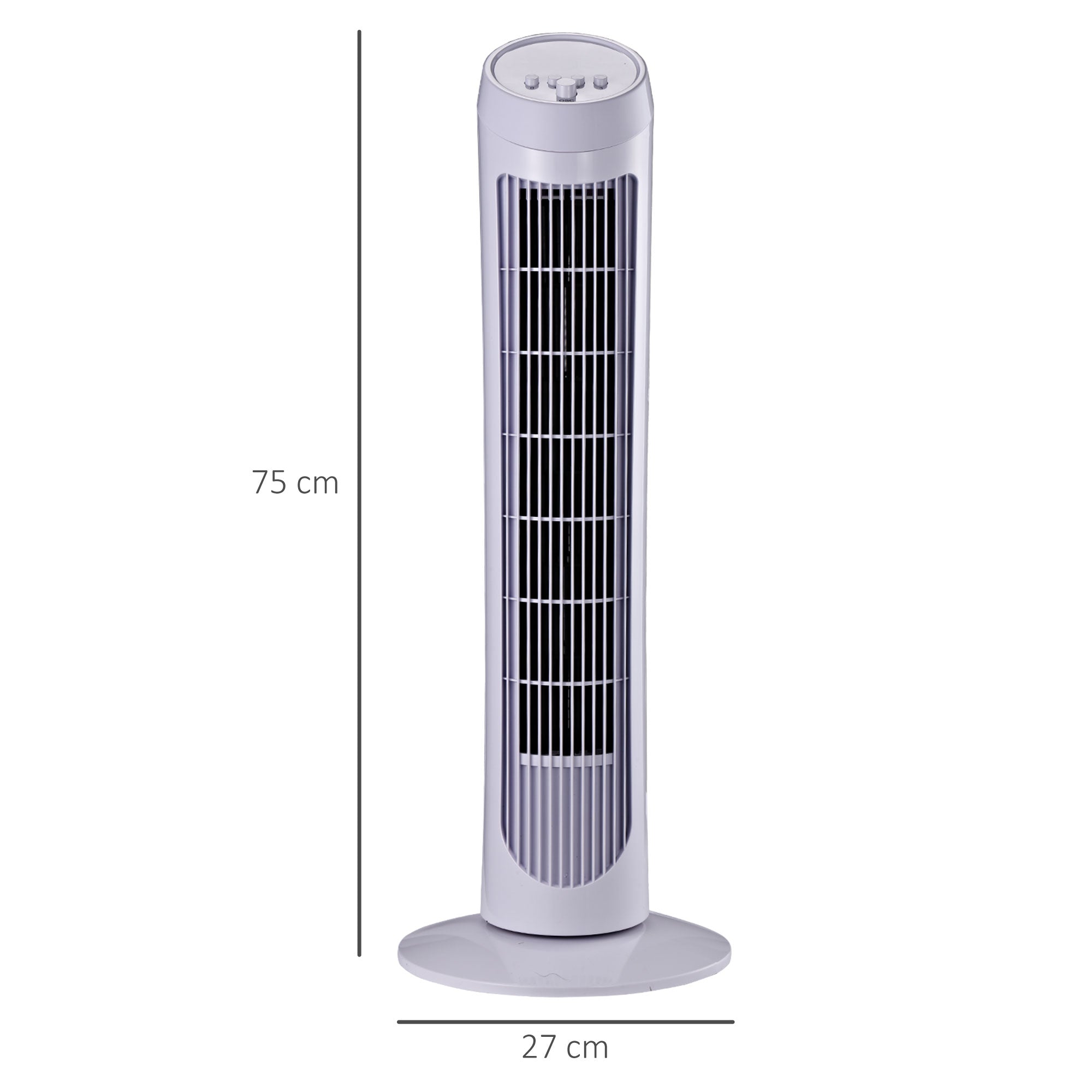 45W Oscillating Tower Fan with 3 Speeds, ABS Plastic Column Fan, 27x27x75 cm, White