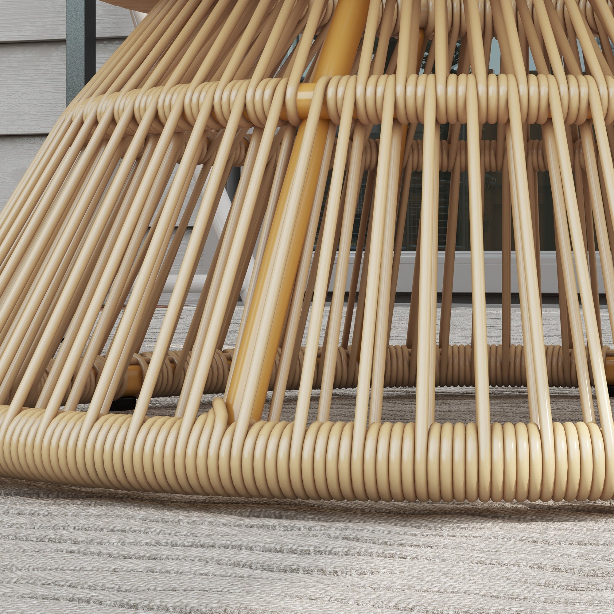 Round Garden Coffee Table, Resin Wicker Rattan-Look Side Table with Tempered Glass Top Ø60 x 37H cm Natural