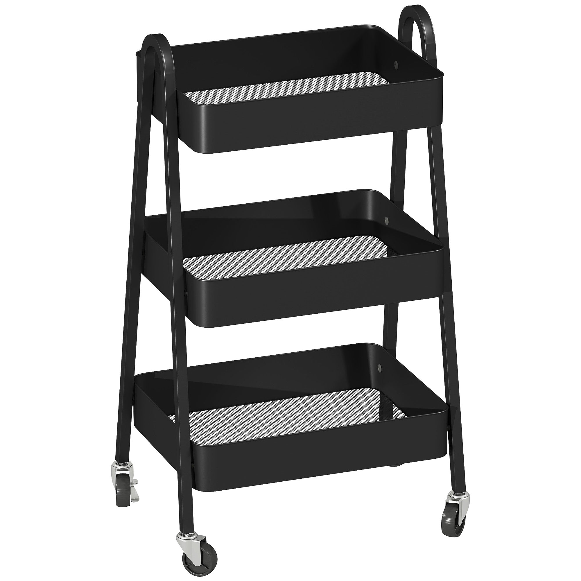 Serving Trolley with 3 Levels Kitchen Cart with Wheels Handle Rolling Cart with Brake Kitchen Shelf Kitchen Trolley All-Purpose Cart for Kitchen Office Bathroom, Black