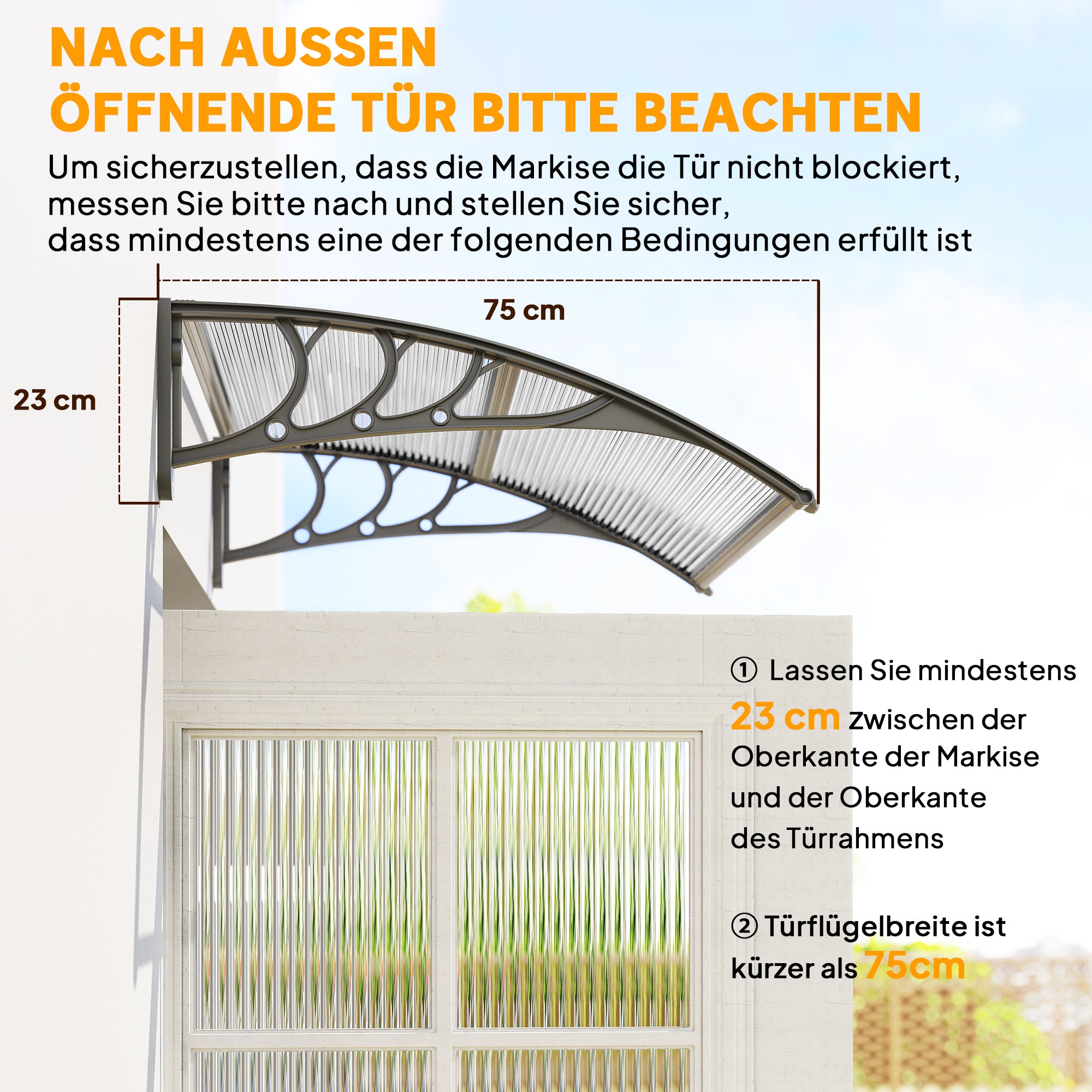 Canopy for Front Door 100 x 75 cm Arch Door Canopy Awning made of Aluminum and Polycarbonate Canopy with UV Protection Front Door Canopy for Balcony, Sunshade, Rain Shelter, Silver