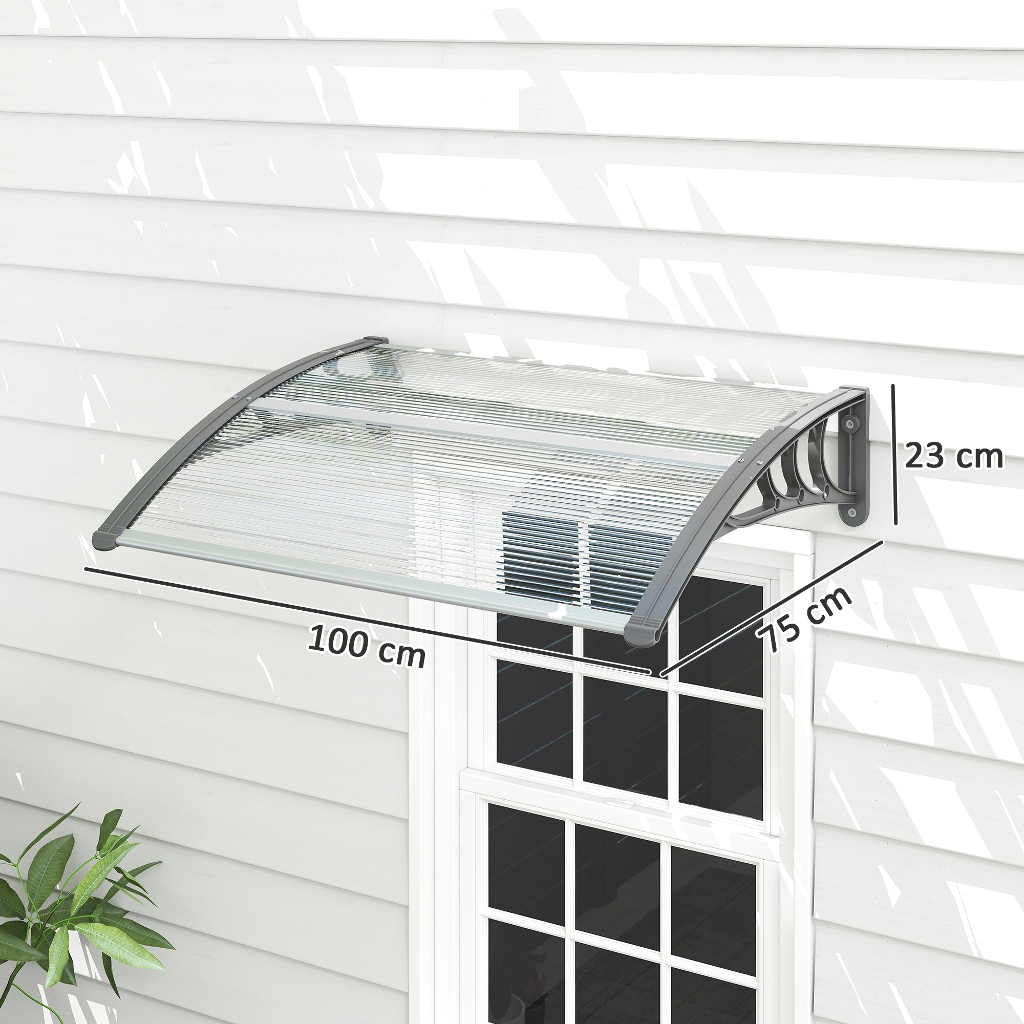 Canopy for Front Door 100 x 75 cm Arch Door Canopy Awning made of Aluminum and Polycarbonate Canopy with UV Protection Front Door Canopy for Balcony, Sunshade, Rain Shelter, Silver