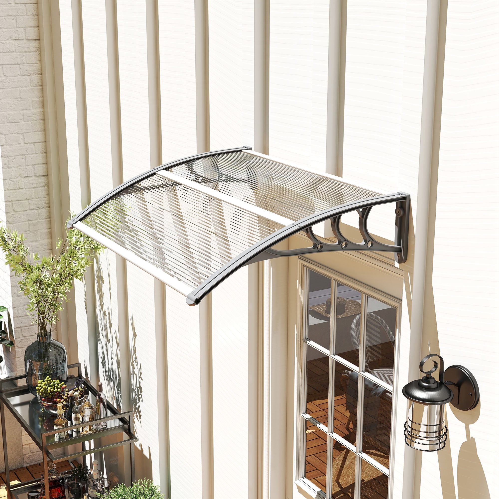 Canopy for Front Door 100 x 75 cm Arch Door Canopy Awning made of Aluminum and Polycarbonate Canopy with UV Protection Front Door Canopy for Balcony, Sunshade, Rain Shelter, Silver