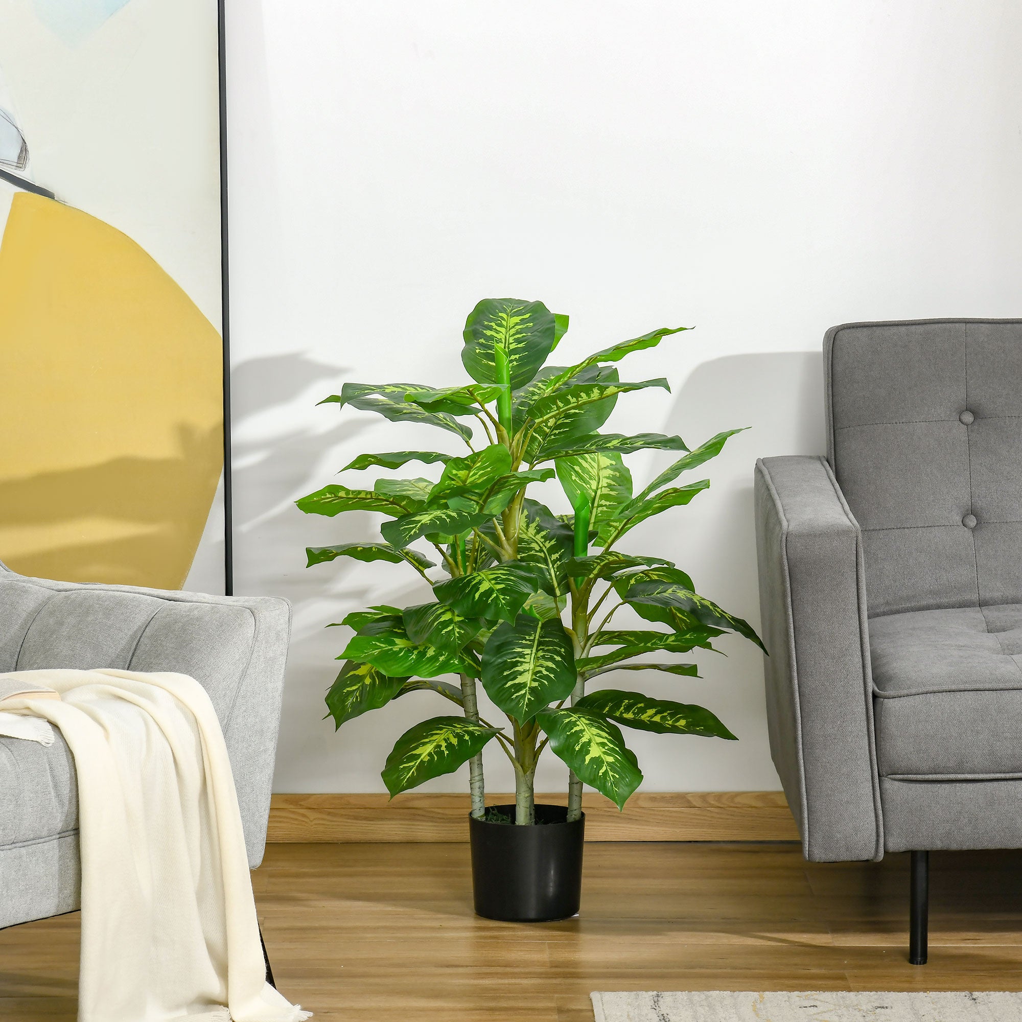 Large Artificial Dieffenbachia 95 cm Fake Plant, Artificial Dieffenbachia Plant in Pot, Artificial Tree with Artificial Grass for Living Room Bedroom Decor Garden