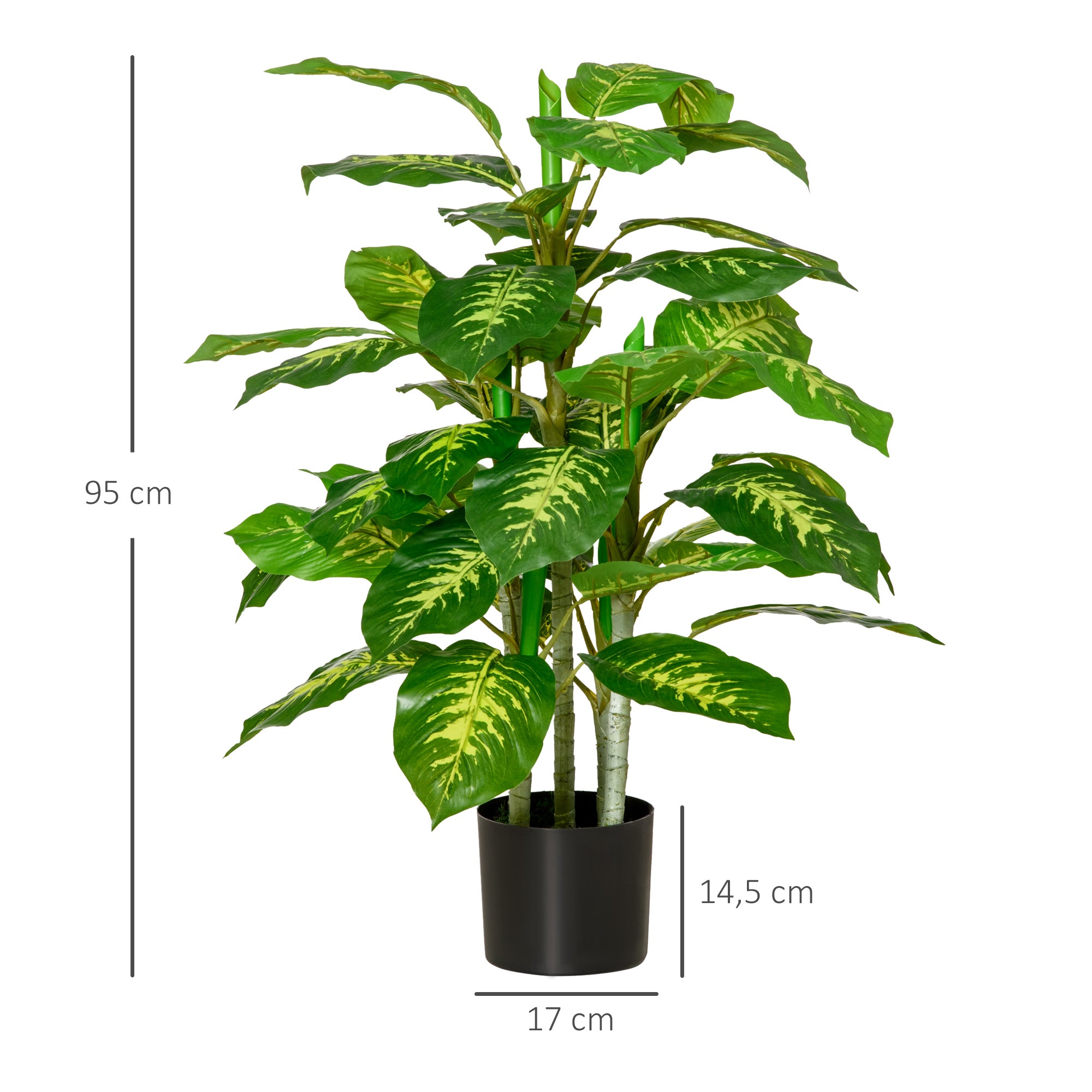 Large Artificial Dieffenbachia 95 cm Fake Plant, Artificial Dieffenbachia Plant in Pot, Artificial Tree with Artificial Grass for Living Room Bedroom Decor Garden