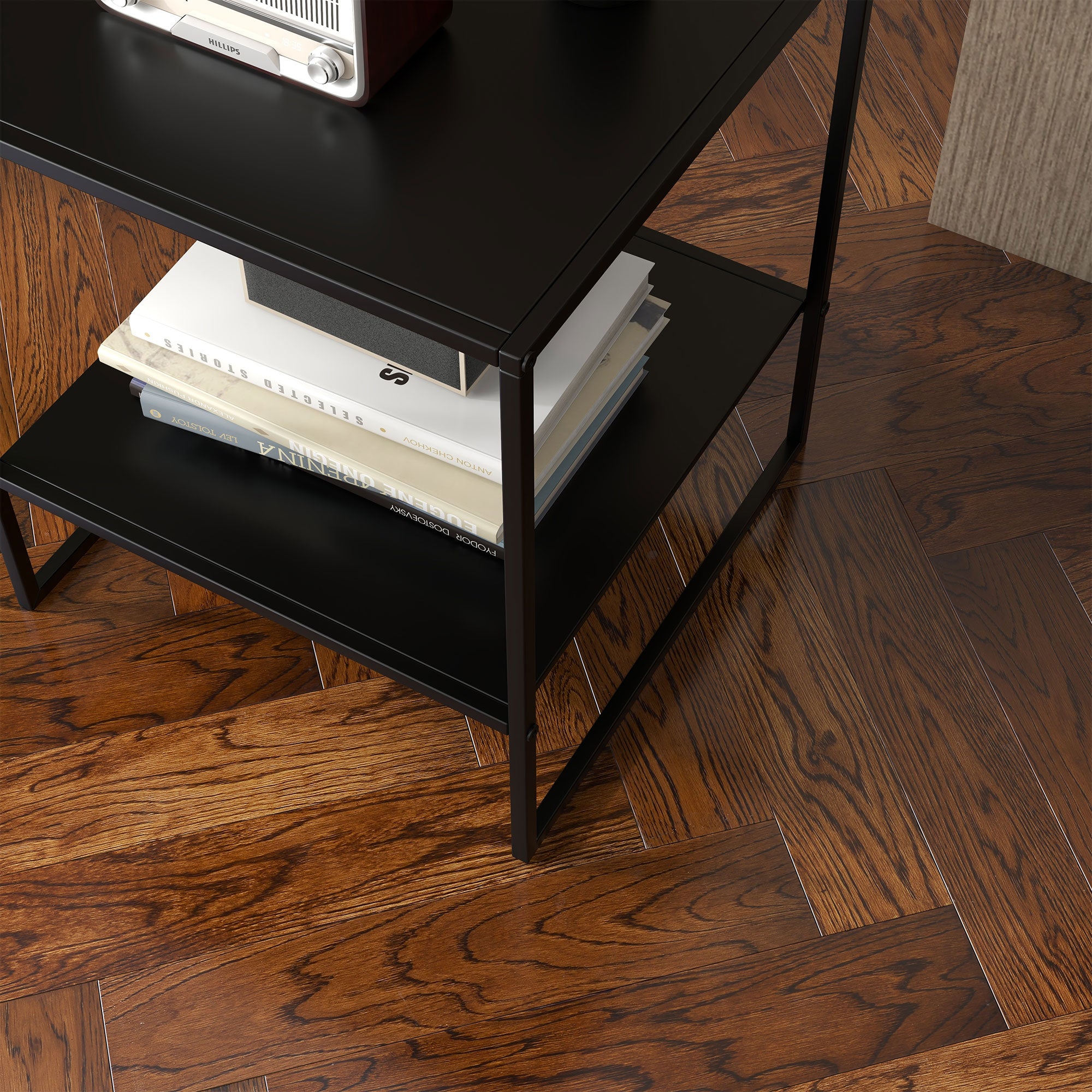 Side Table Coffee Table with Storage, Coffee Table with Steel Frame, Nightstand for Living Room, Bedroom, Black, 40 x 40 x 45 cm