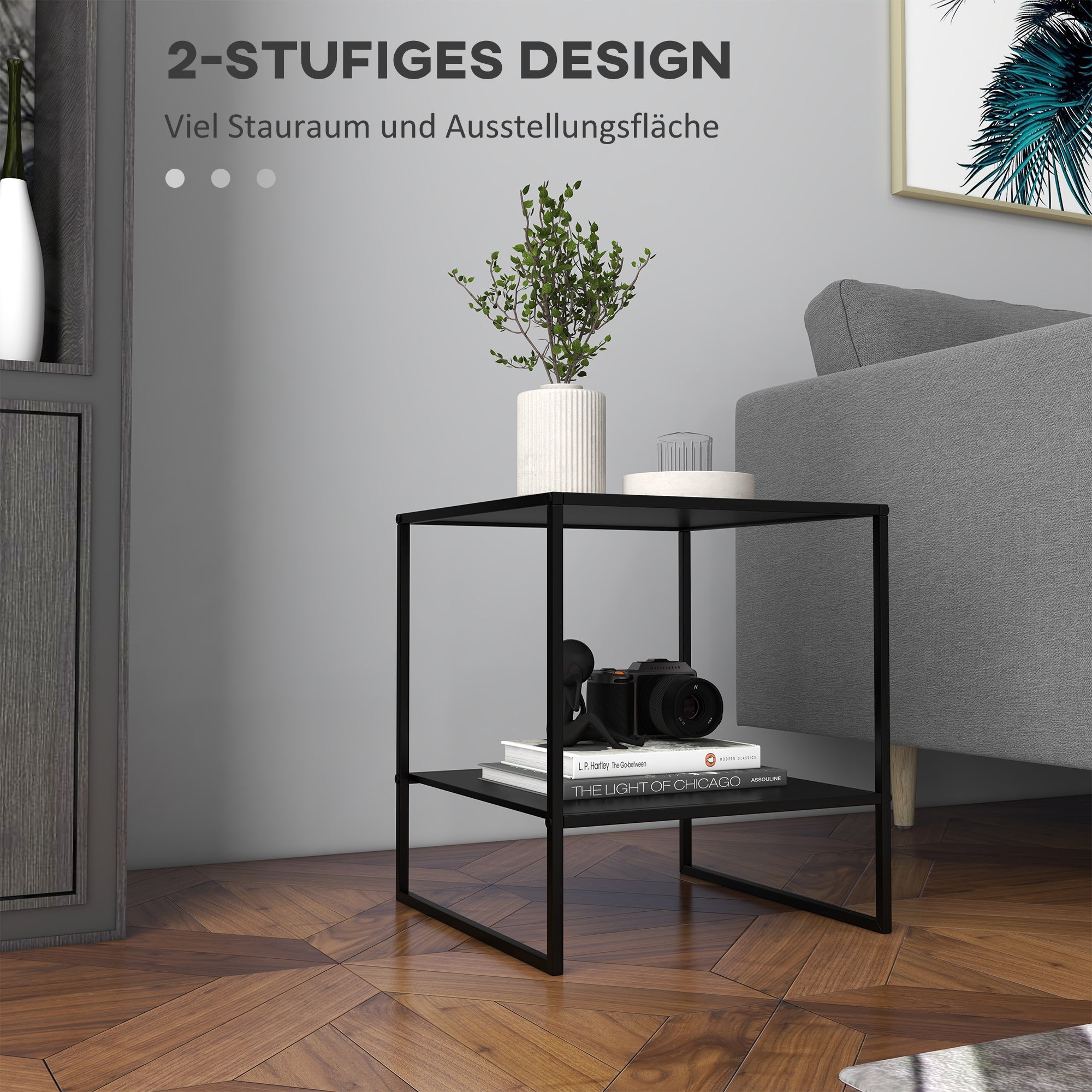 Side Table Coffee Table with Storage, Coffee Table with Steel Frame, Nightstand for Living Room, Bedroom, Black, 40 x 40 x 45 cm