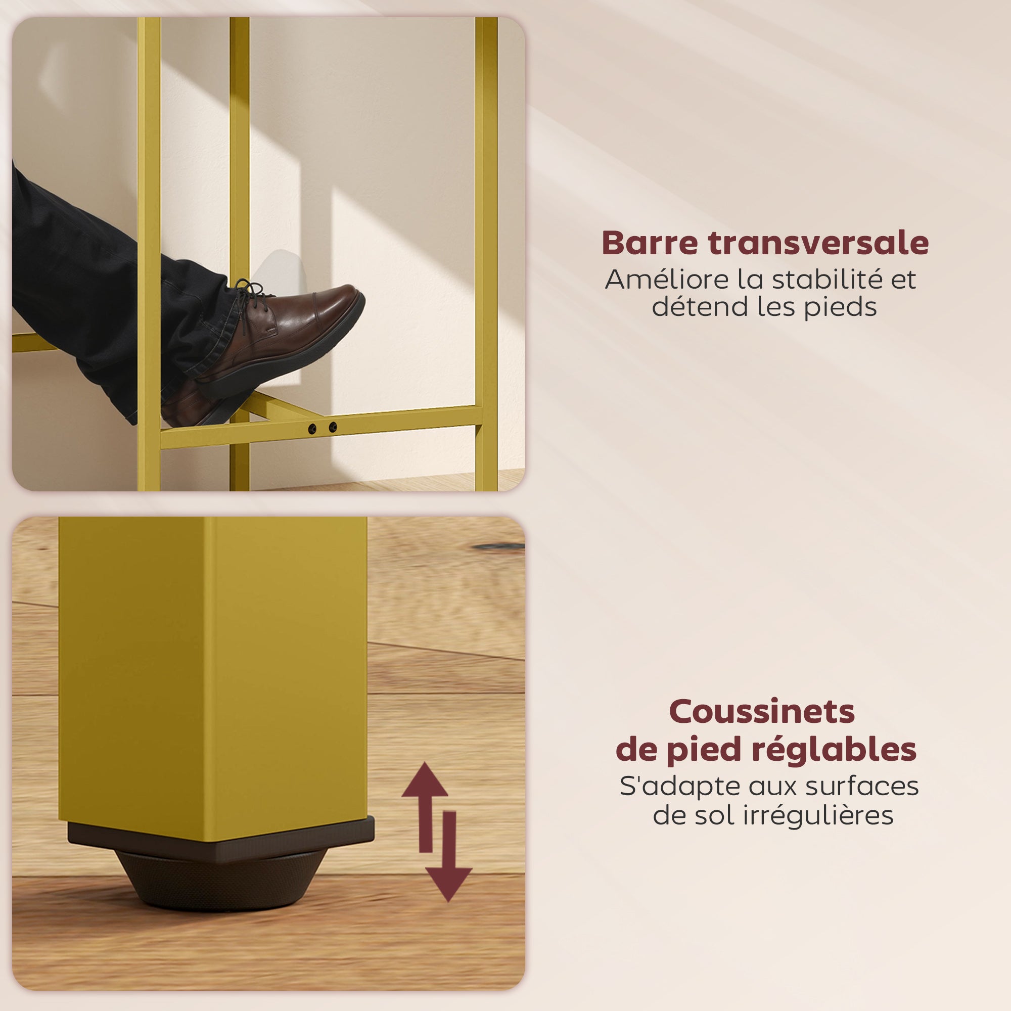 Rectangular High Bar Table with Marble Effect Top and Steel Frame, for Dining Room and Kitchen, 100 x 40 x 107 cm, Gold