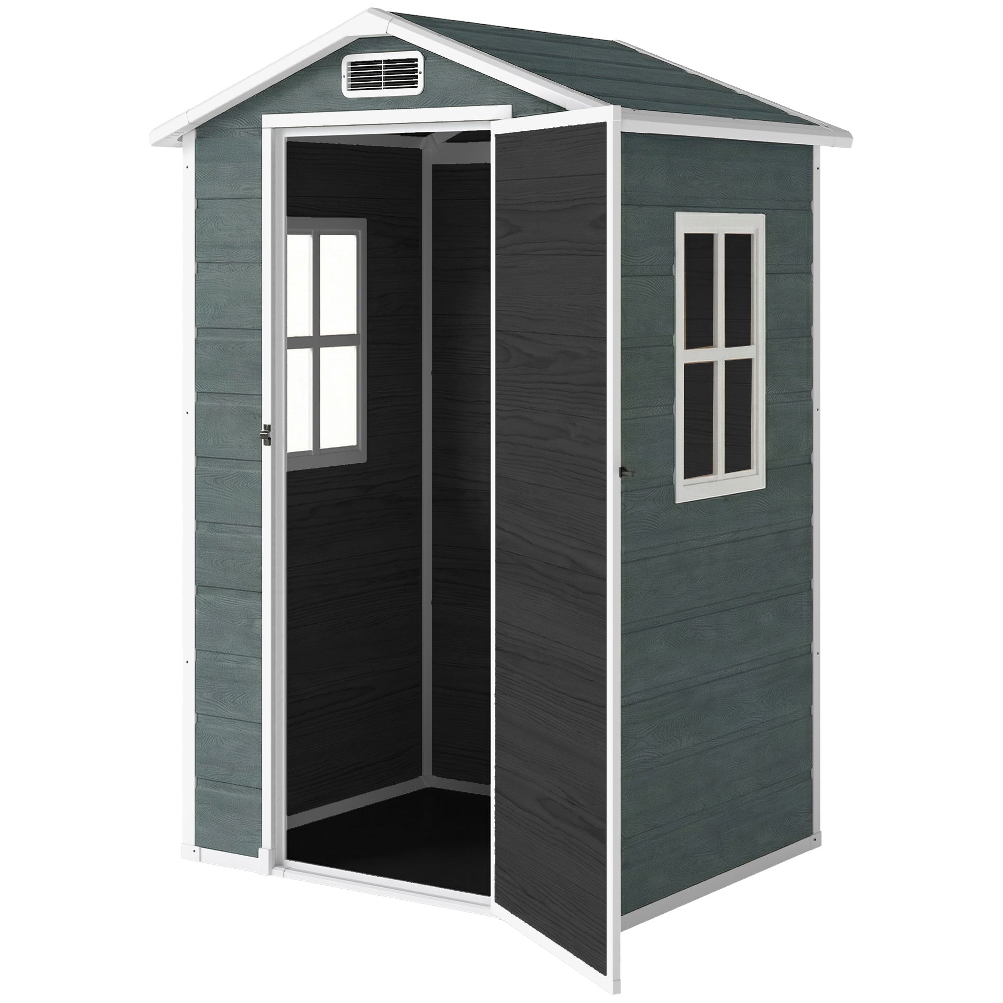 Wood-Effect Resin Garden Shed with Floor & Window, 128 x 104 x 196 cm (50.4 x 40.9 x 77.2 in) — Weathered Gray
