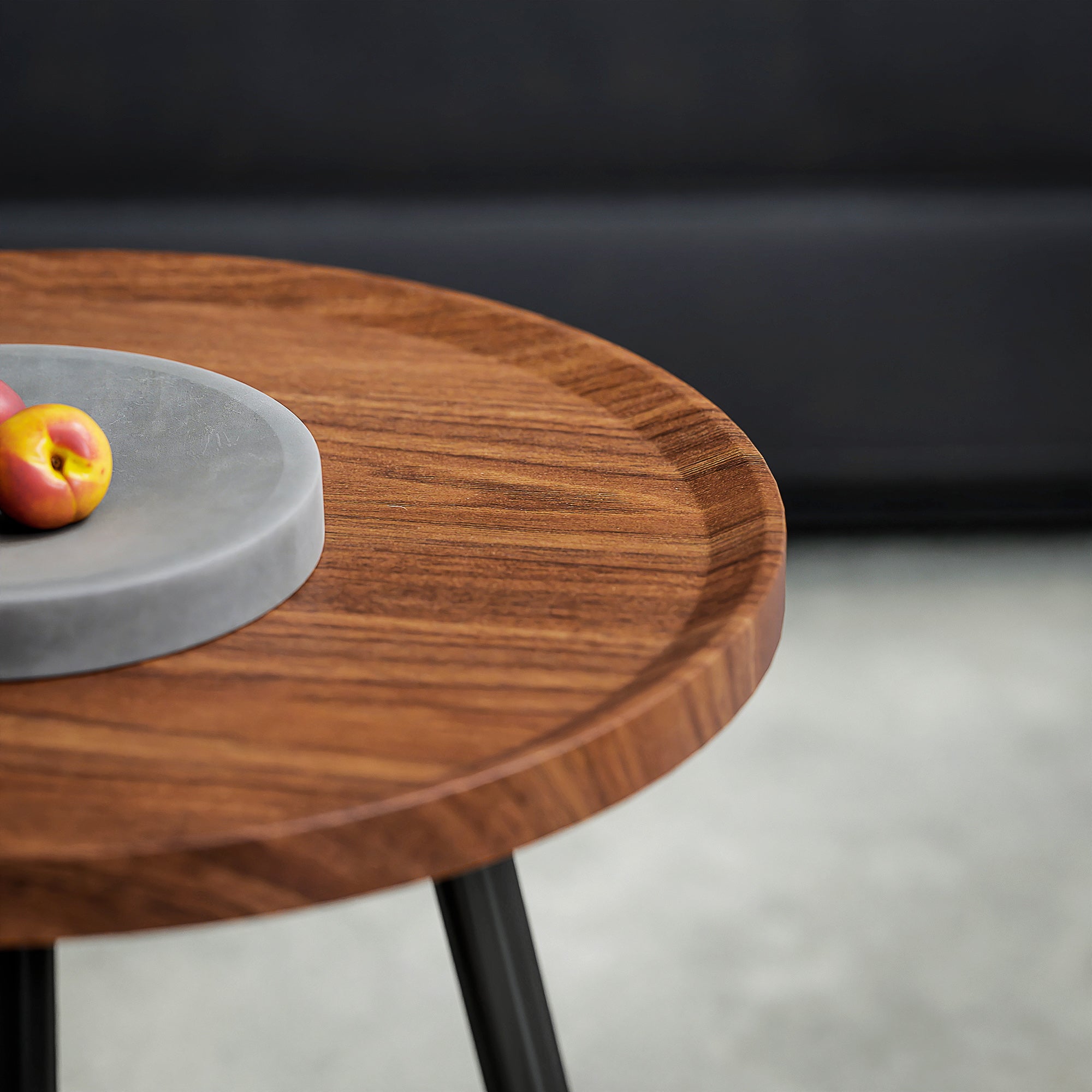 Set of 2 Stackable Side Tables Nesting Coffee Tables Modern Style with Metal Frame for Living Room Bedroom Office 80x55x49 cm and Ø40x39 cm Wood Effect and Black